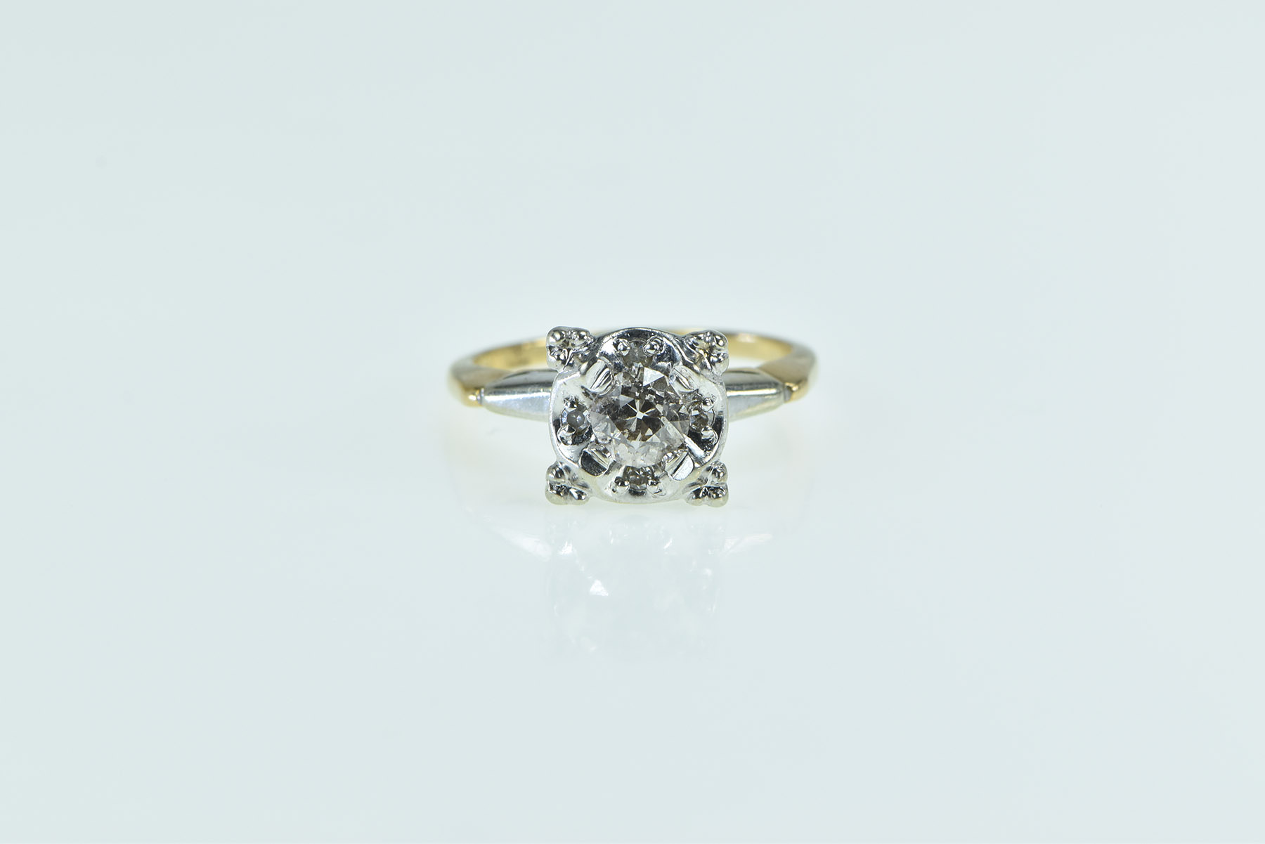 14K 0.44 Ctw 1940's Diamond Engagement Yellow Gold Ring, Size 4