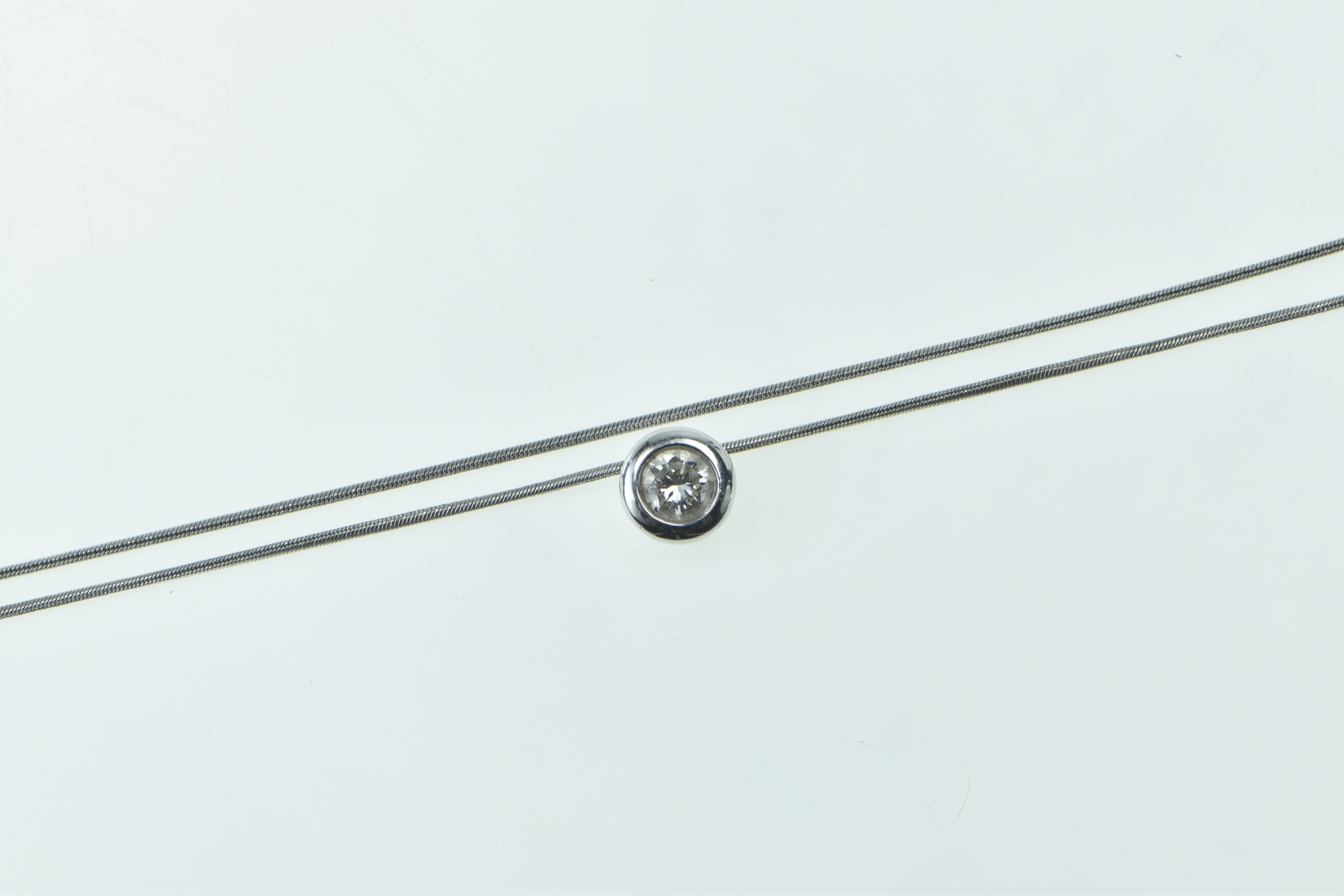 14K 0.45 Ct Diamond Round Solitaire Snake Chain White Gold Necklace 16.75"