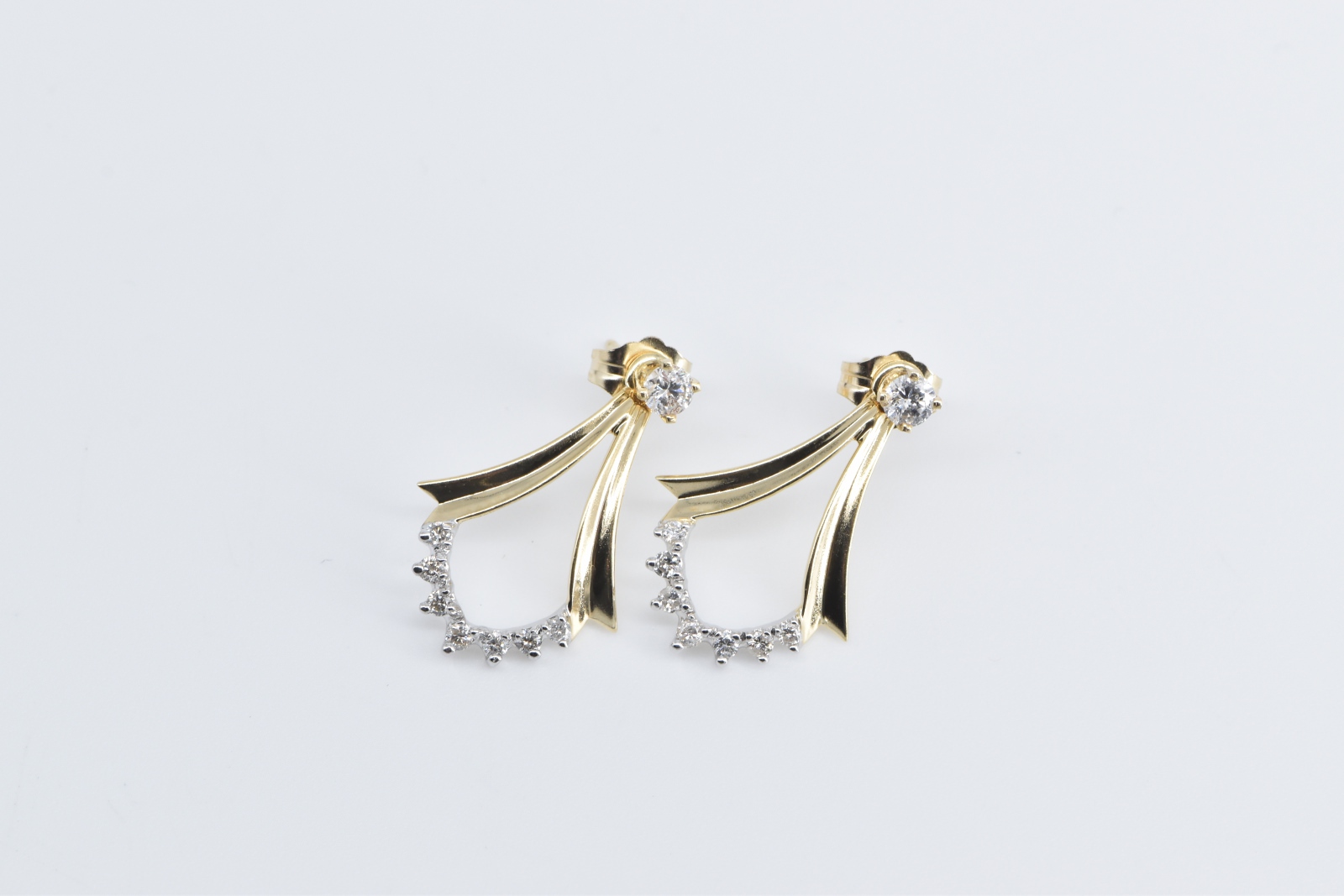 14K 0.45 Ctw Diamond Chevron Dangle Stud Yellow Gold Earrings