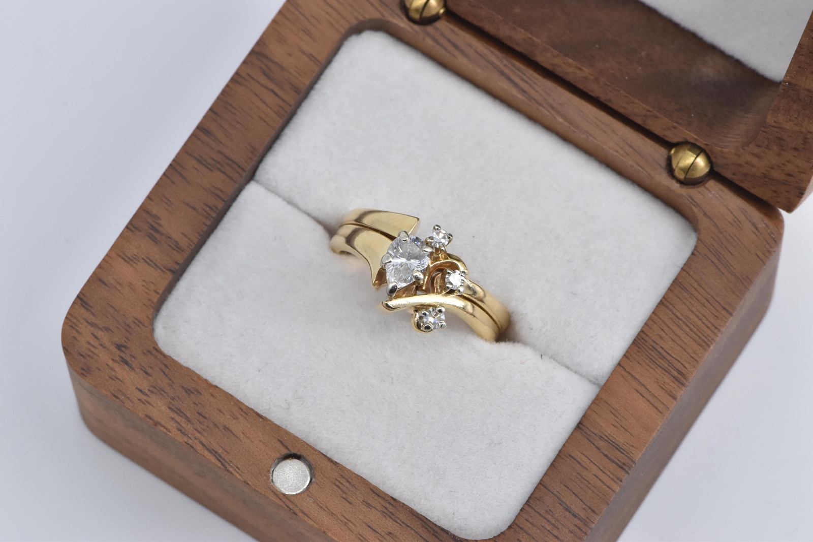 14K 0.45 Ctw Pear Natural Diamond Bridal Set Yellow Gold Ring, Size 5.5