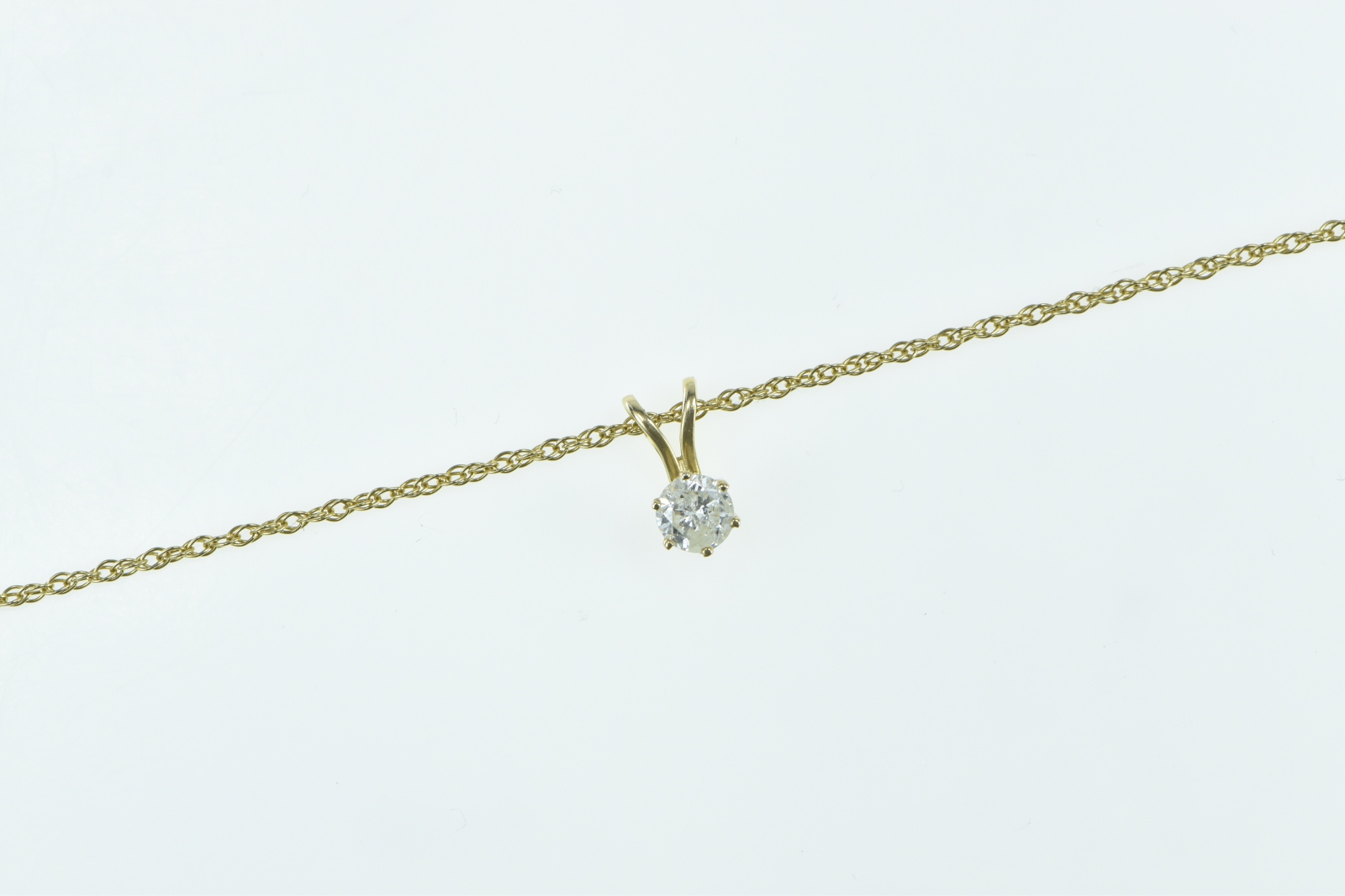14K 0.46 Ct Diamond Round Solitaire Classic Yellow Gold Pendant 16.75"