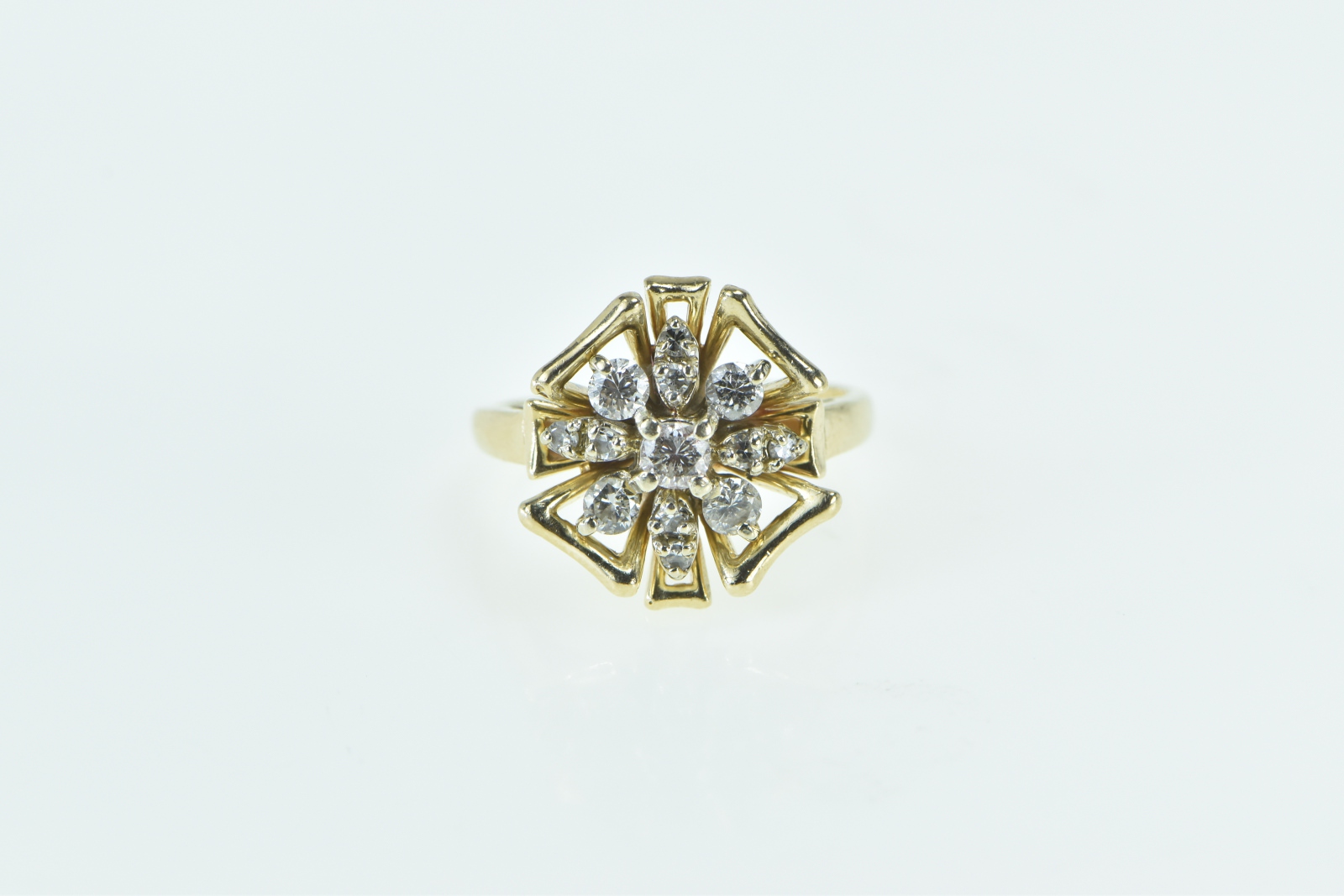 14K 0.46 Ctw Diamond Vintage Flower Cluster Yellow Gold Ring, Size 3.75