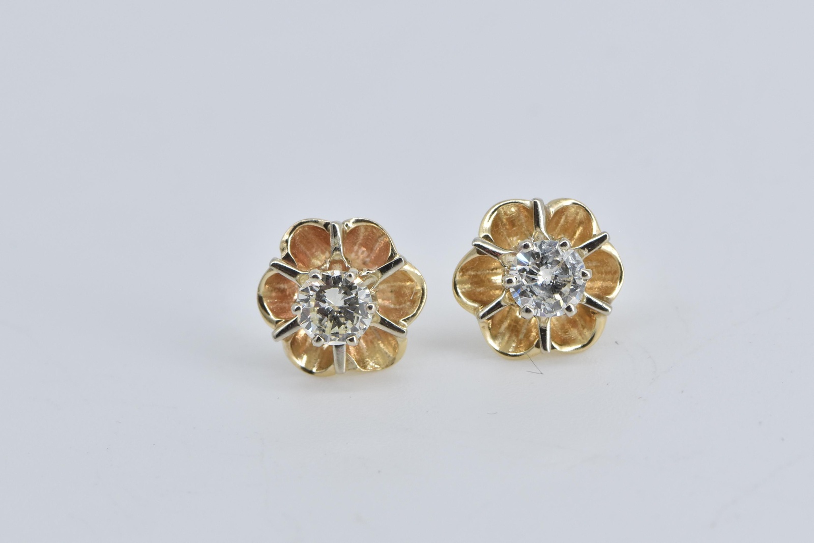 14K 0.48 Ctw Natural Diamond Vintage Solitaire Stud Yellow Gold Earrings