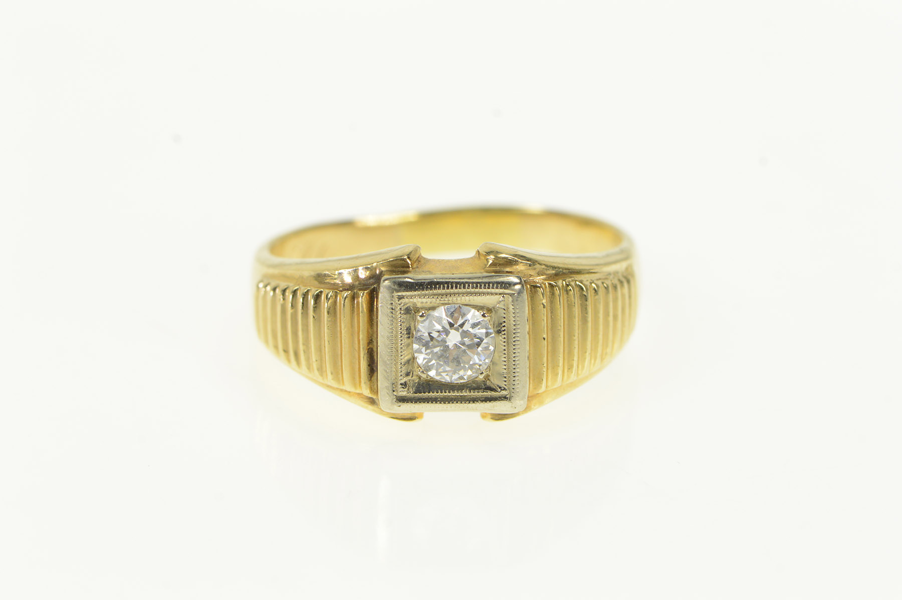 14K 0.50 Ct Old European Cut Men's Diamond Yellow Gold Ring, Size 12