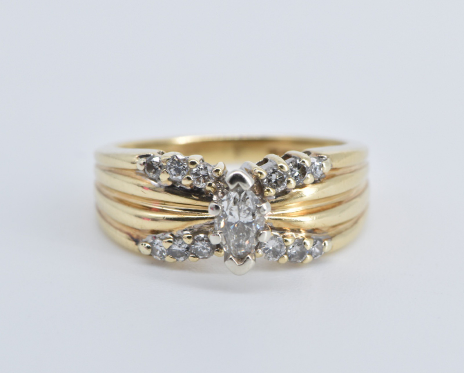 14K 0.50 Ctw Marquise Natural Diamond Engagement Yellow Gold Ring, Size 5.25