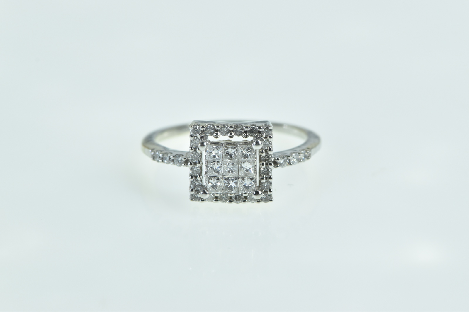 14K 0.50 Ctw Princess Diamond Square Halo White Gold Ring, Size 6.5
