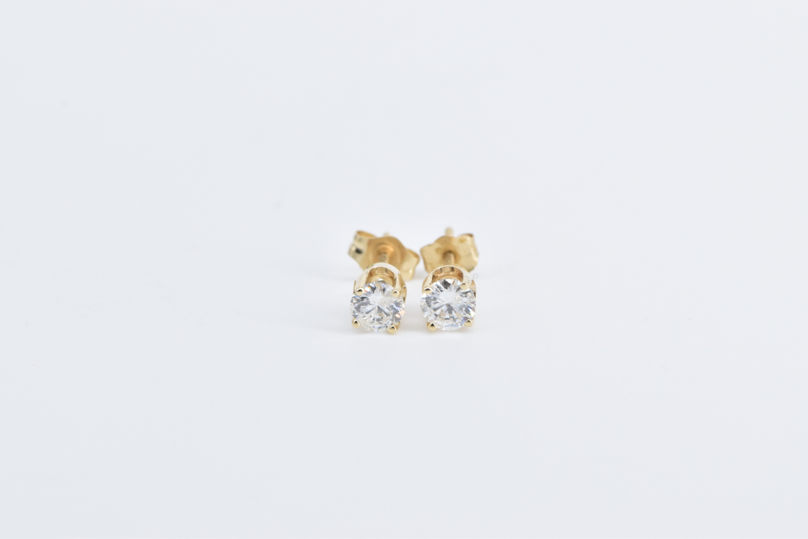 14K 0.59 Ctw Round Diamond Solitaire Stud Yellow Gold Earrings