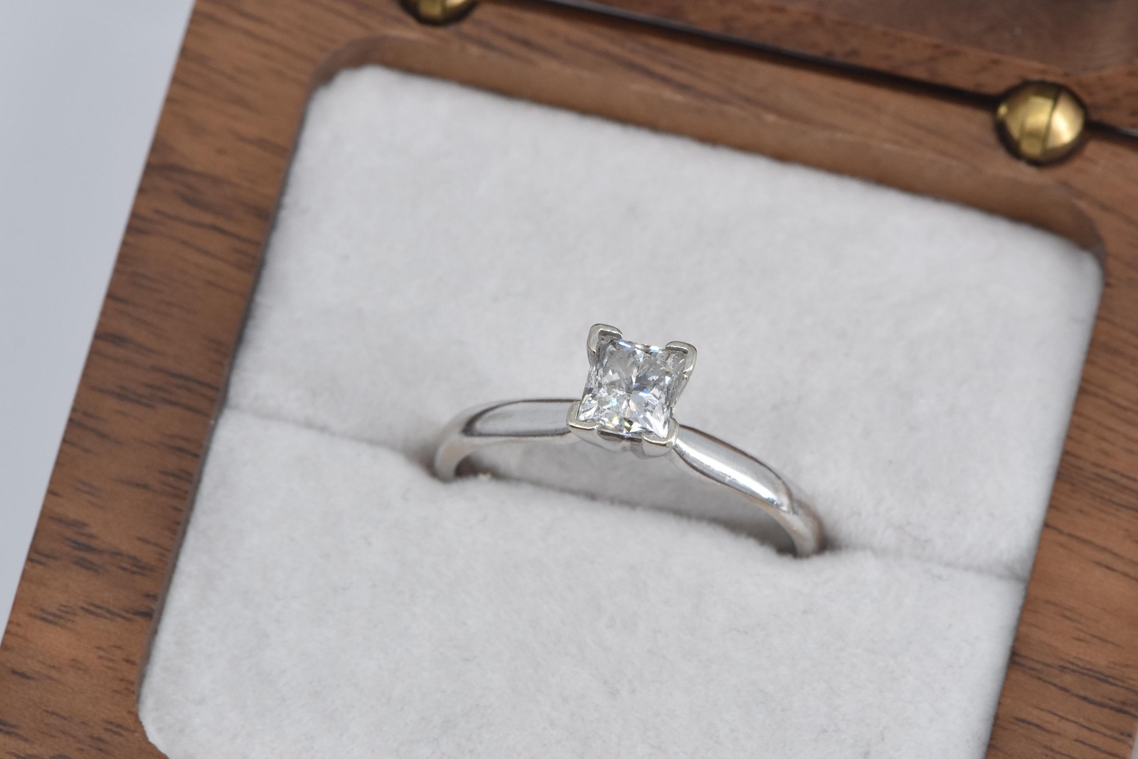 14K 0.60 Ct Princess Natural Diamond Engagement White Gold Ring, Size 7