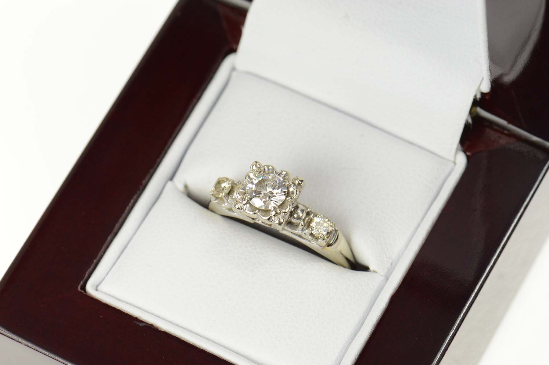 14K 0.61 Ctw 1940's Classic Diamond Engagement White Gold Ring, Size 7.5