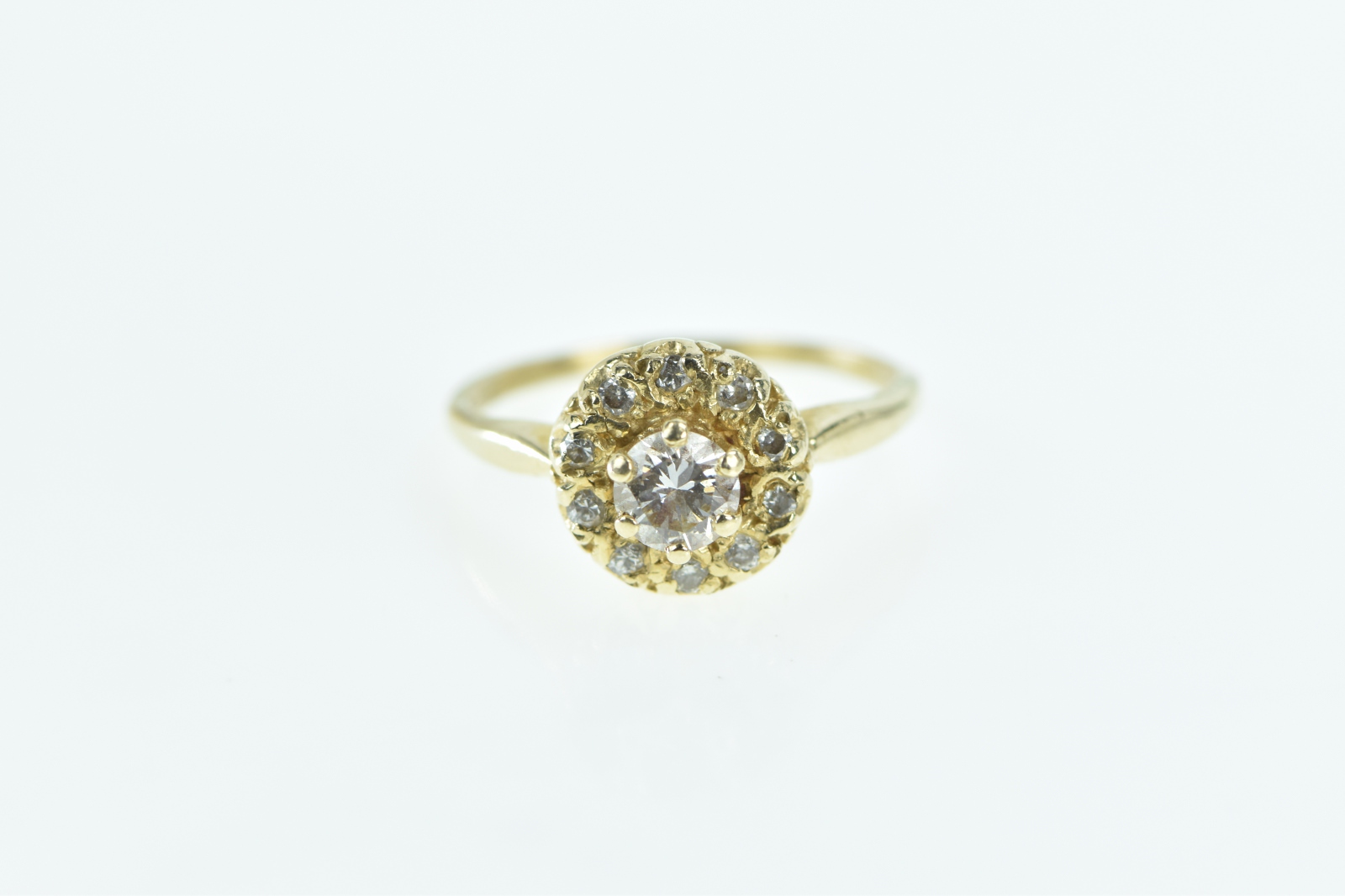 14K 0.61 Ctw Diamond Halo Engagement Yellow Gold Ring, Size 7.5