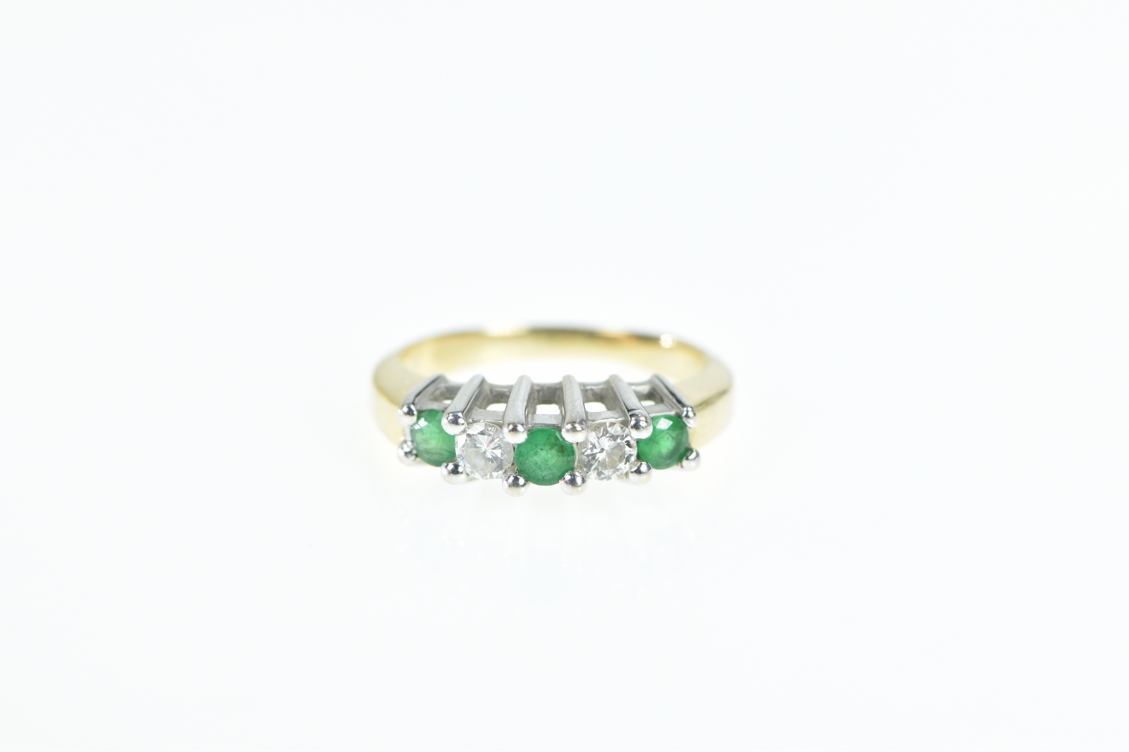 14K 0.63 Ctw 1950's Emerald Diamond Classic Yellow Gold Ring, Size 5.75