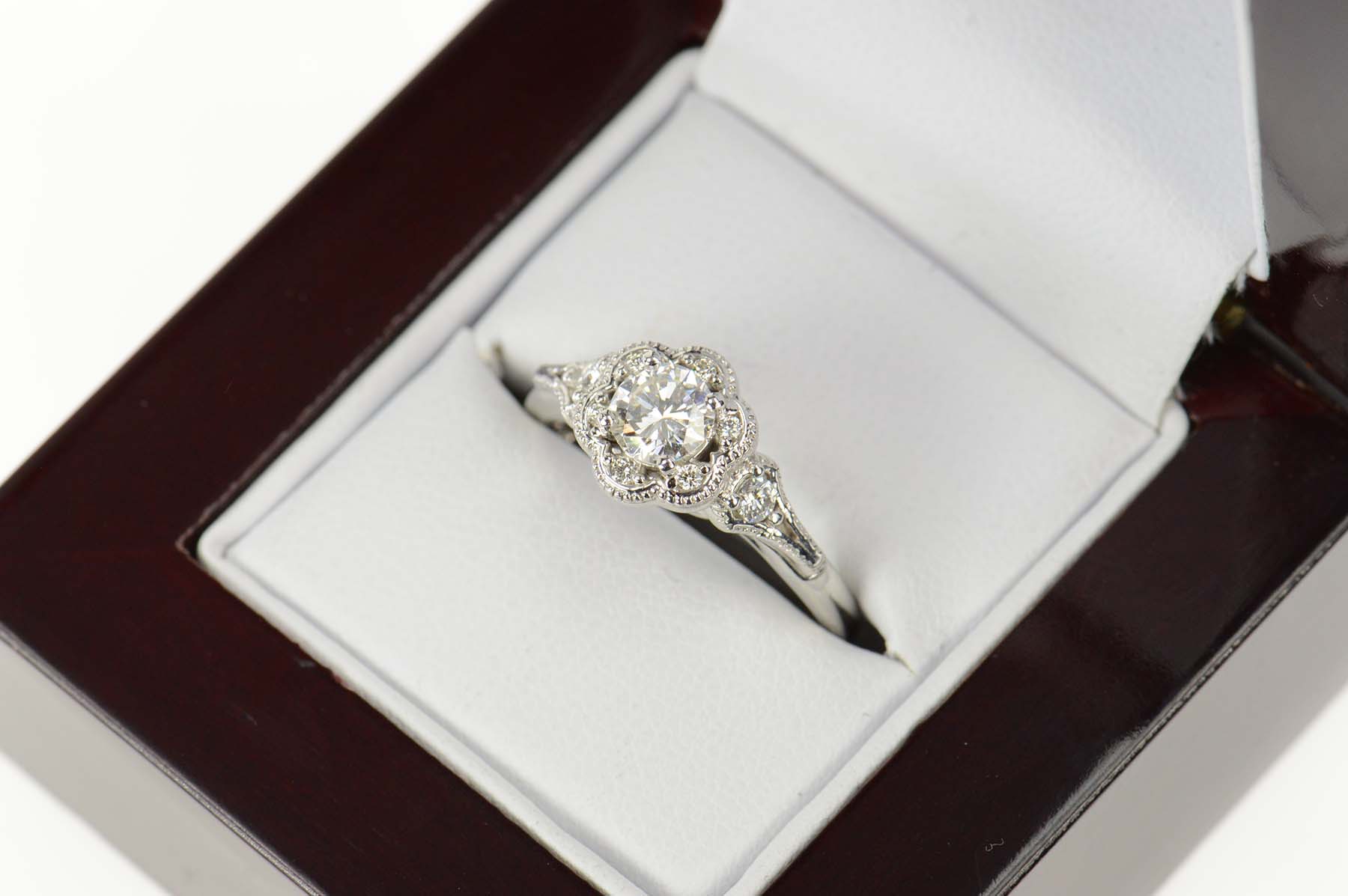 14K 0.63 Ctw Diamond Flower Halo Engagement White Gold Ring, Size 7