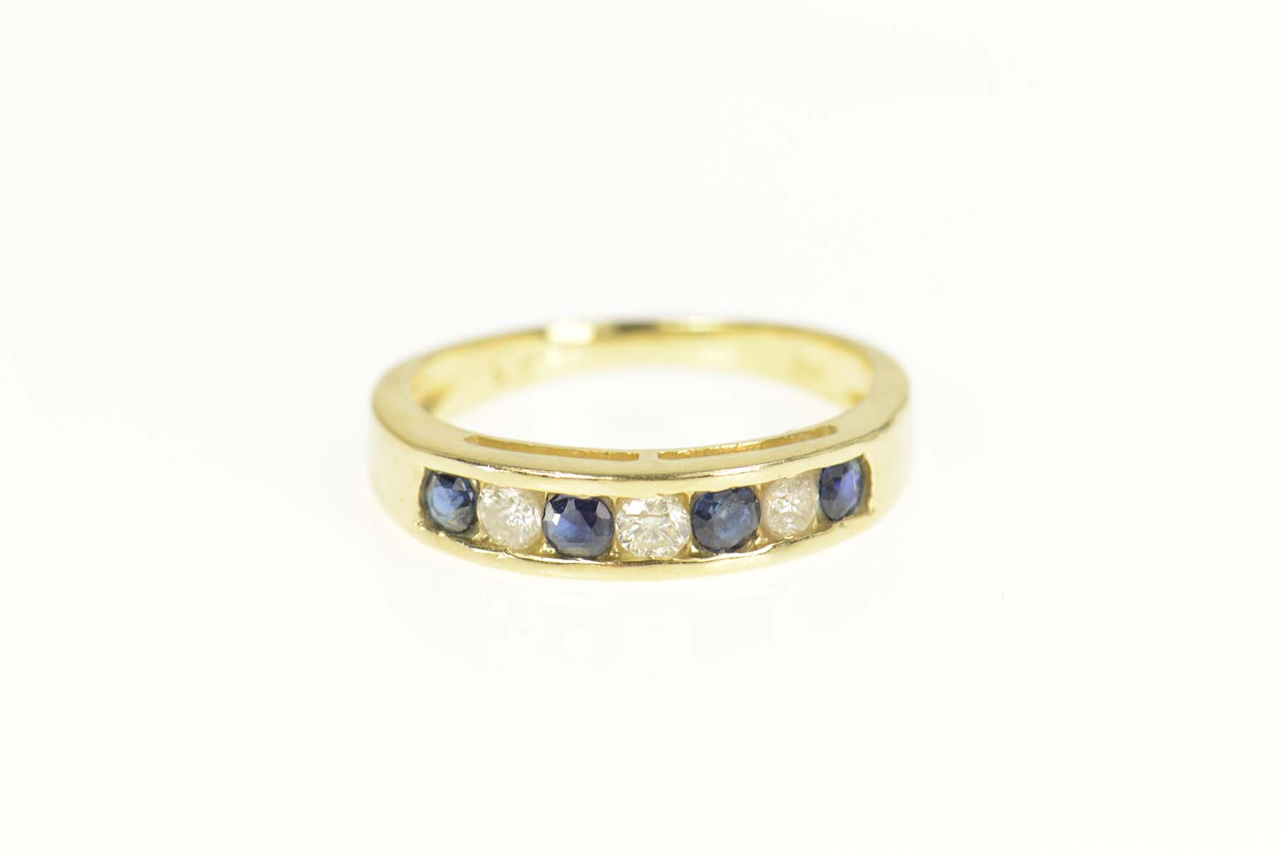 14K 0.63 Ctw Sapphire Diamond Wedding Band Yellow Gold Ring, Size 6.25