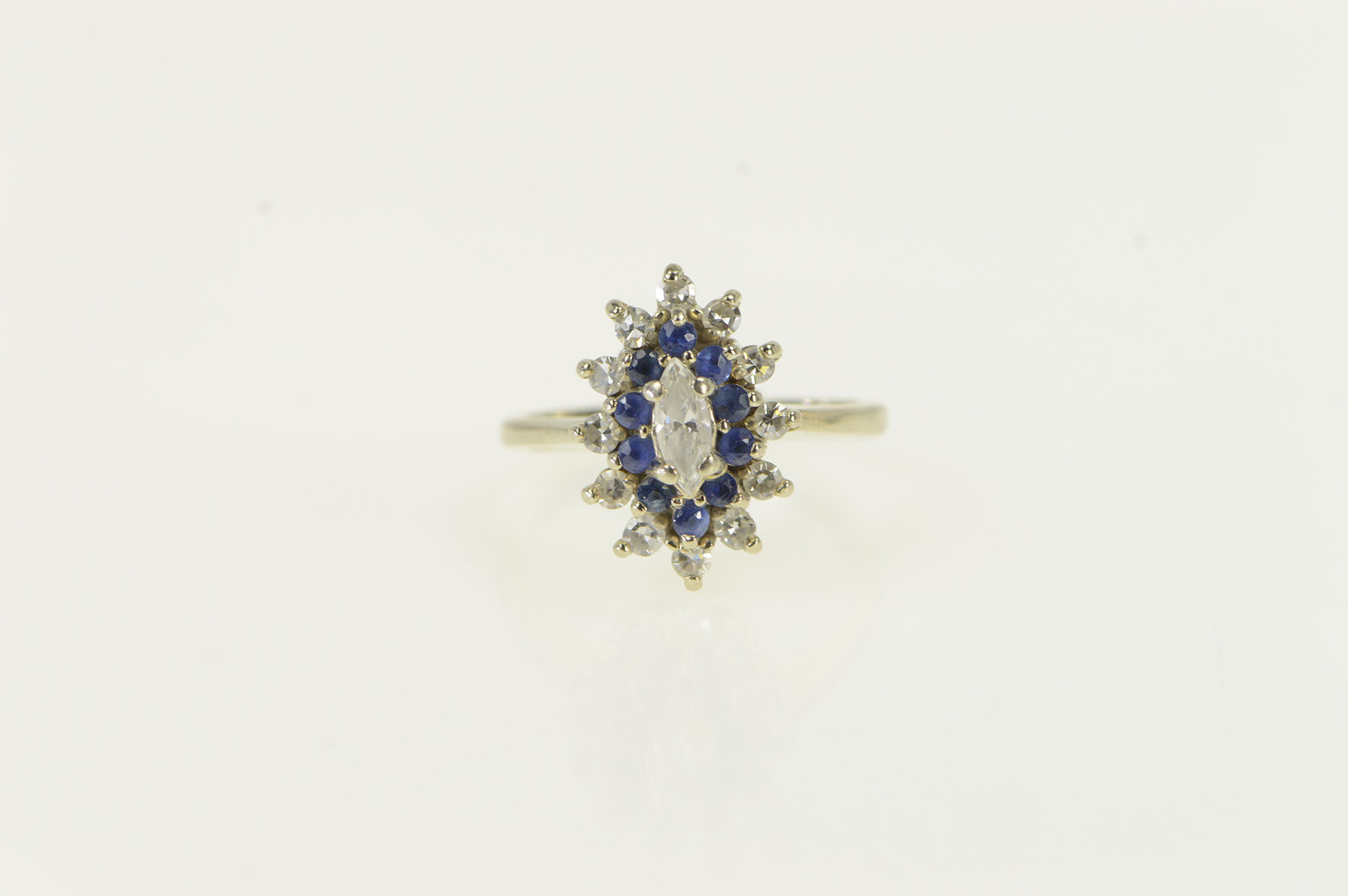 14K 0.65 Ctw Marquise Sapphire Diamond Halo White Gold Ring, Size 5