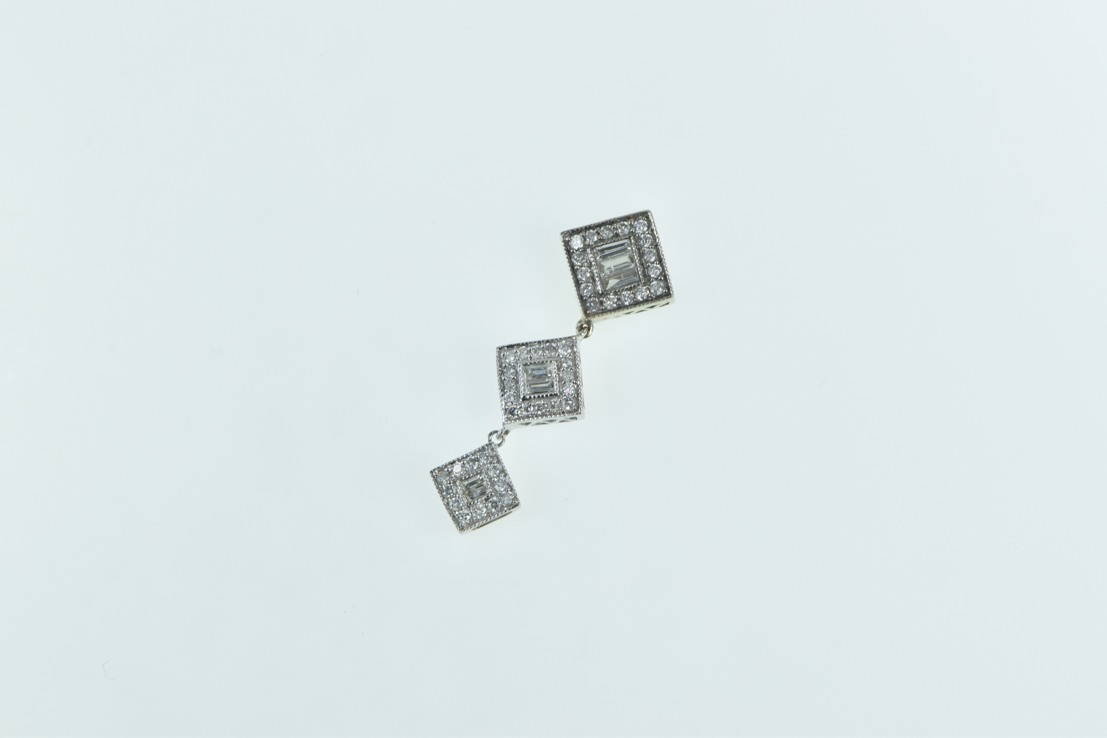 14K 0.66 Ctw Diamond Tiered Square Drop White Gold Pendant