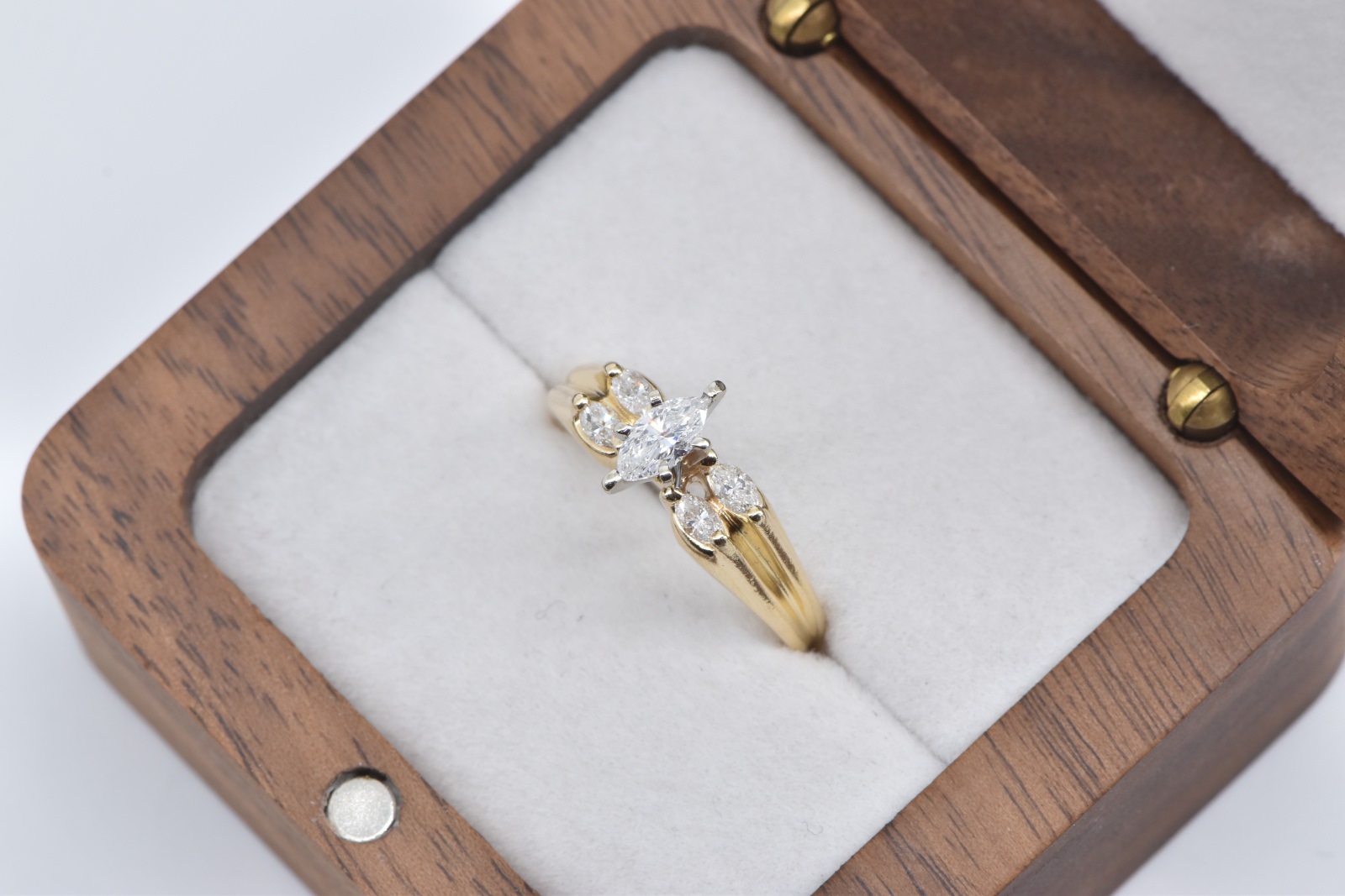14K 0.70 Ctw Marquise Diamond Engagement Yellow Gold Ring, Size 6.25