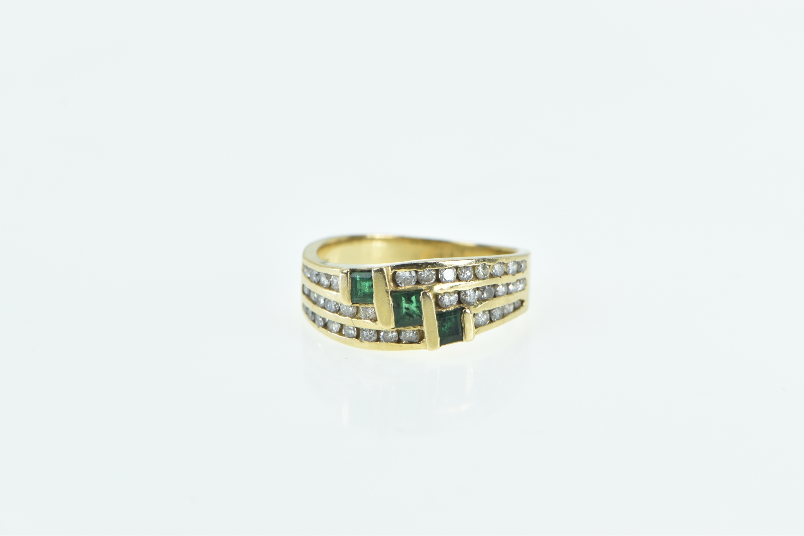14K 0.75 Ctw Emerald Diamond Vintage Bypass Yellow Gold Ring, Size 6