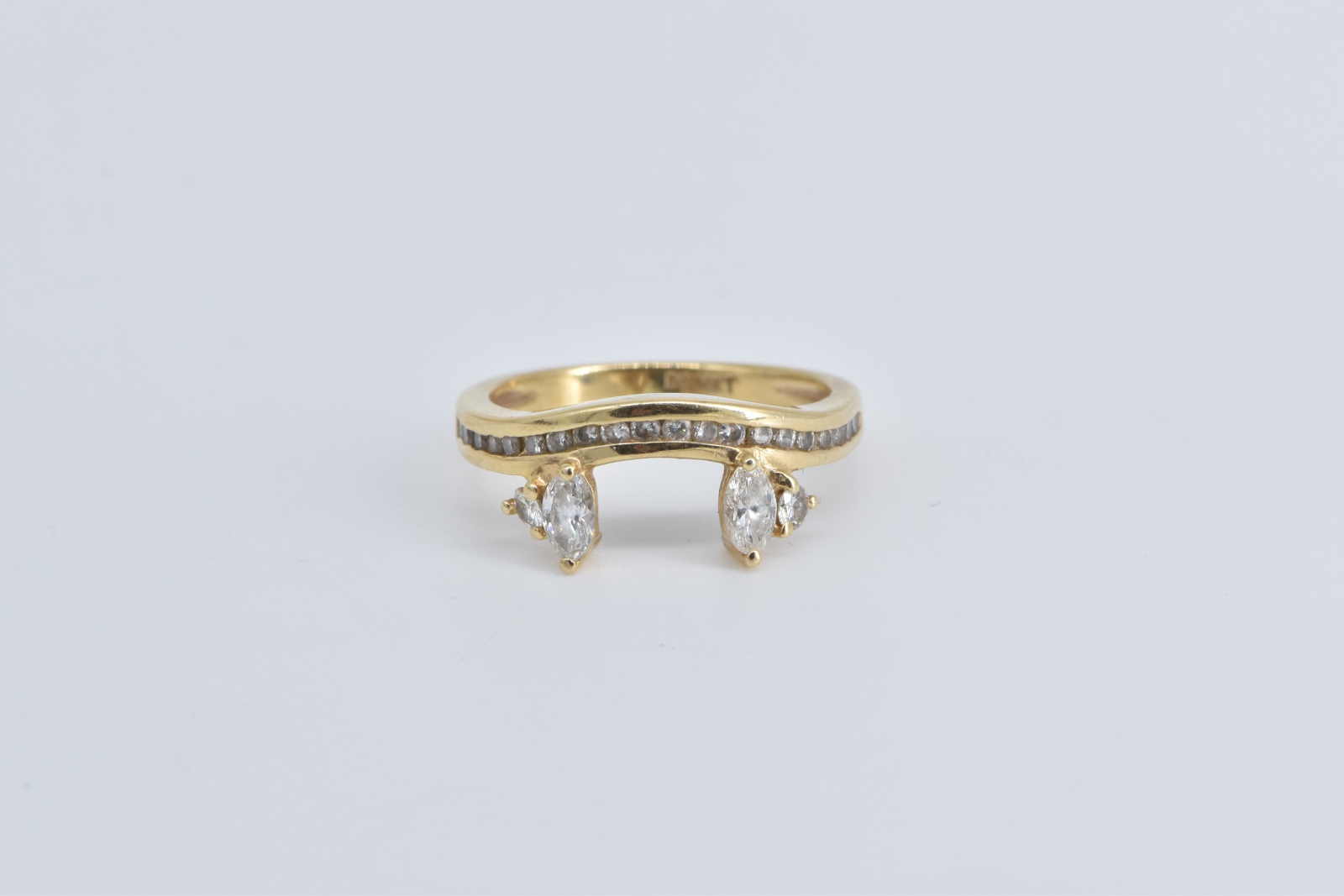 14K 0.75 Ctw Marquise Diamond Wrap Wedding Band Yellow Gold Ring, Size 7.25