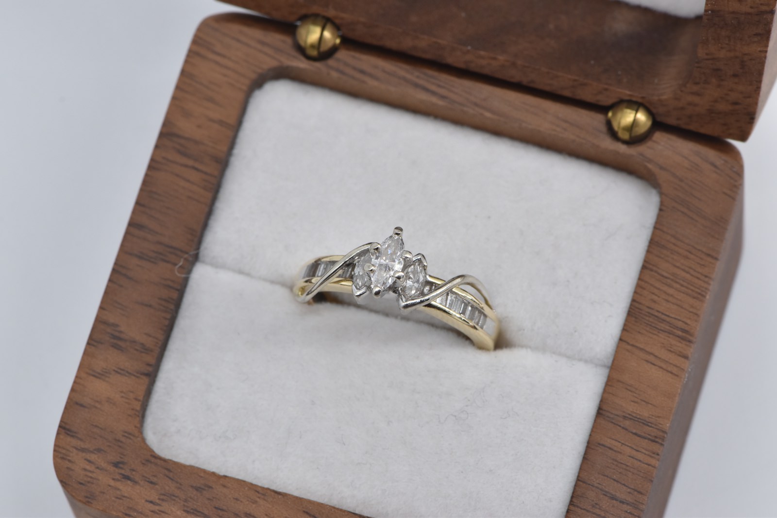 14K 0.75 Ctw Marquise Natural Diamond Engagement Yellow Gold Ring, Size 5.5