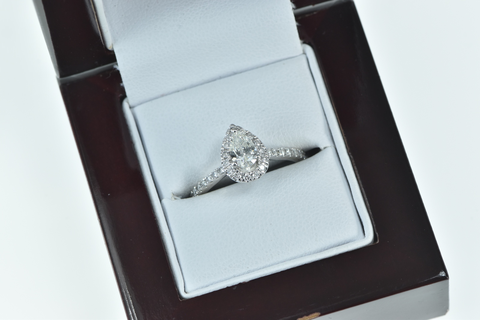 14K 0.75 Ctw Pear Diamond Halo Engagement White Gold Ring, Size 6.25