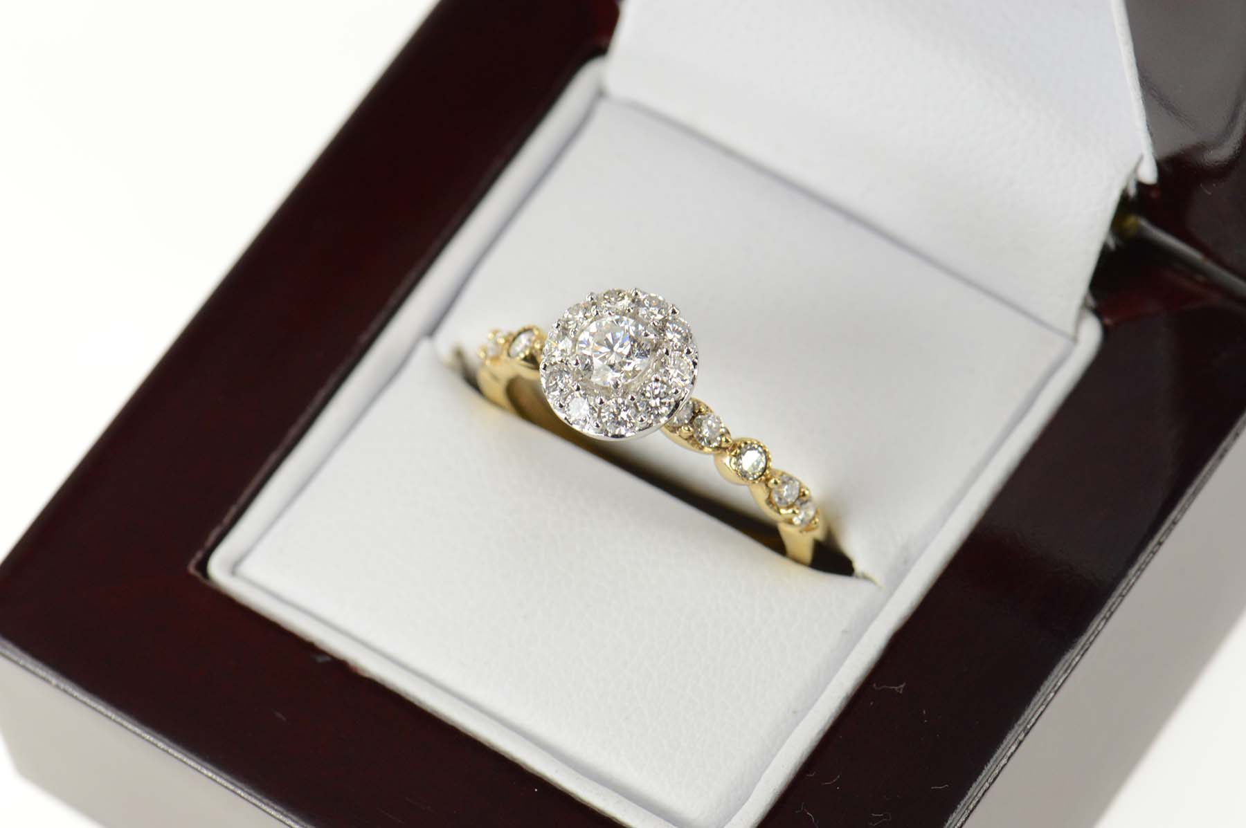 14K 0.75 Ctw Round Diamond Halo Engagement Yellow Gold Ring, Size 7