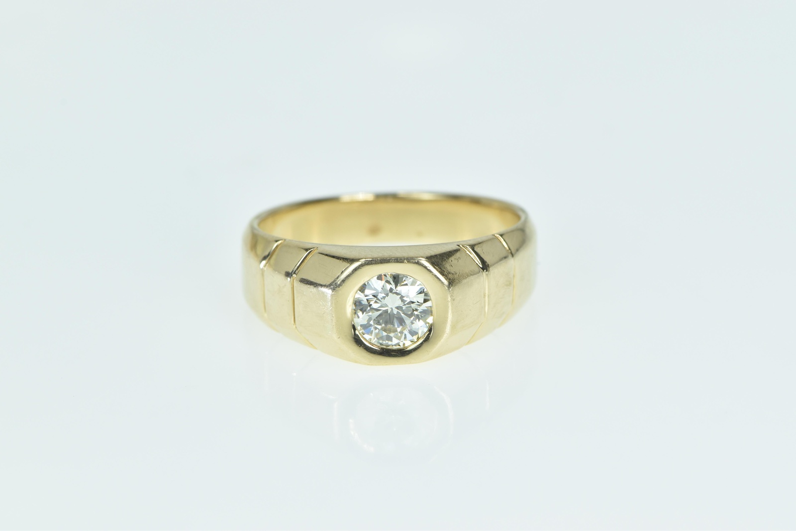 14K 0.76 Ct Diamond Solitaire Men's Squared Yellow Gold Ring, Size 9.5