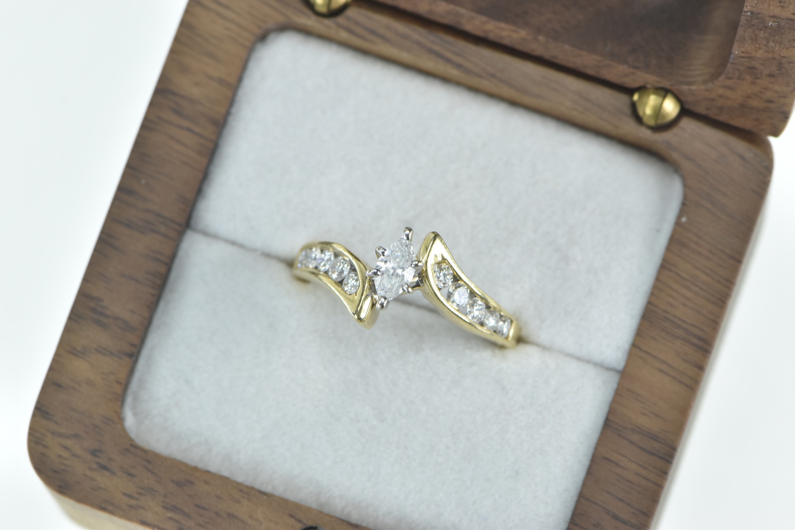 14K 0.78 Ctw Marquise Diamond Engagement Yellow Gold Ring, Size 7