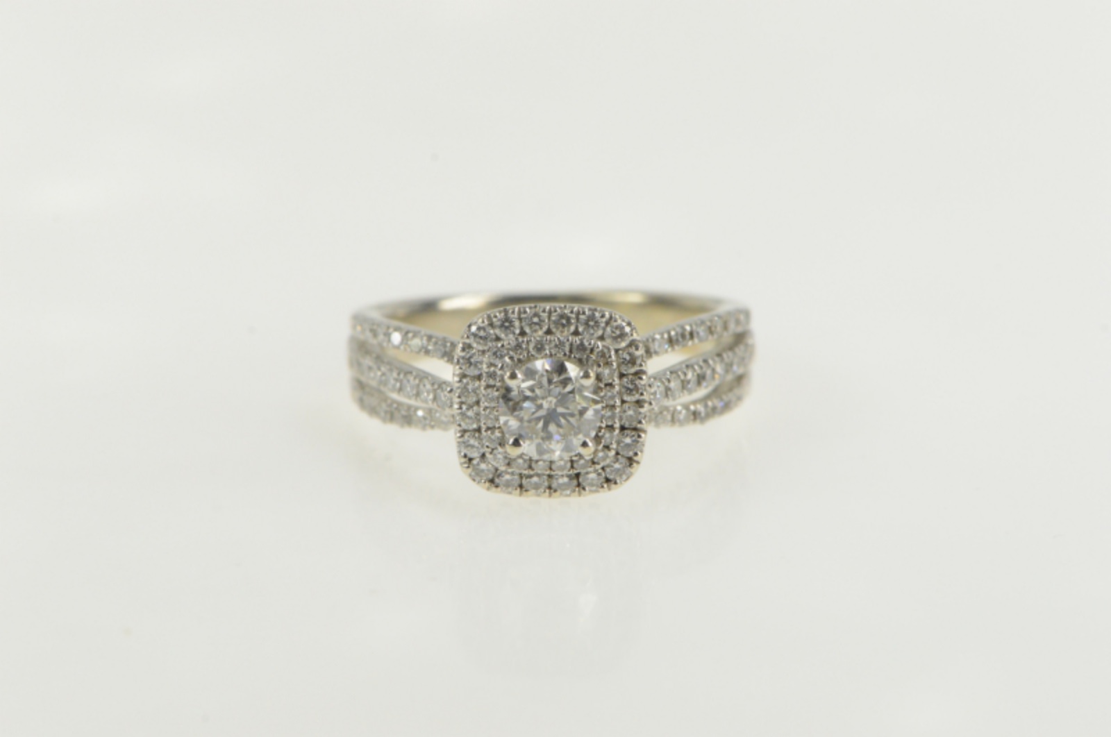 14K 0.79 Ctw Diamond Halo Cathedral Engagement White Gold Ring, Size 4.25