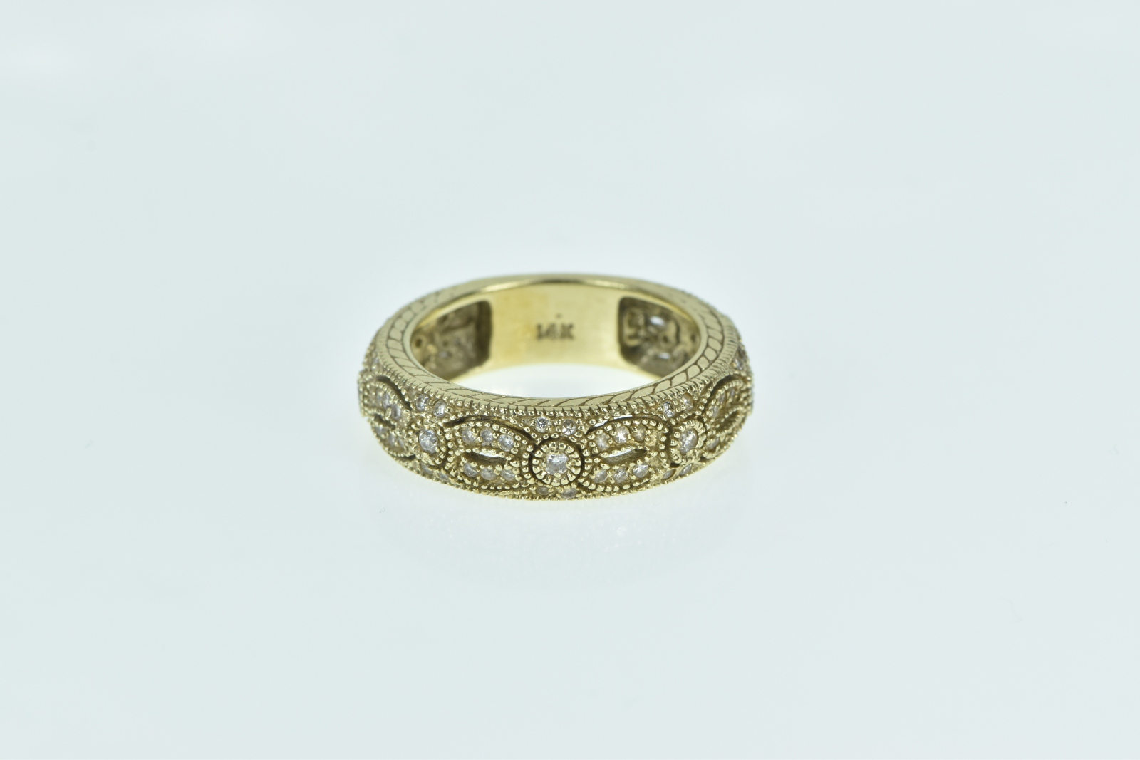 14K 0.82 Ctw Diamond Encrusted Ornate Band Yellow Gold Ring, Size 9.25