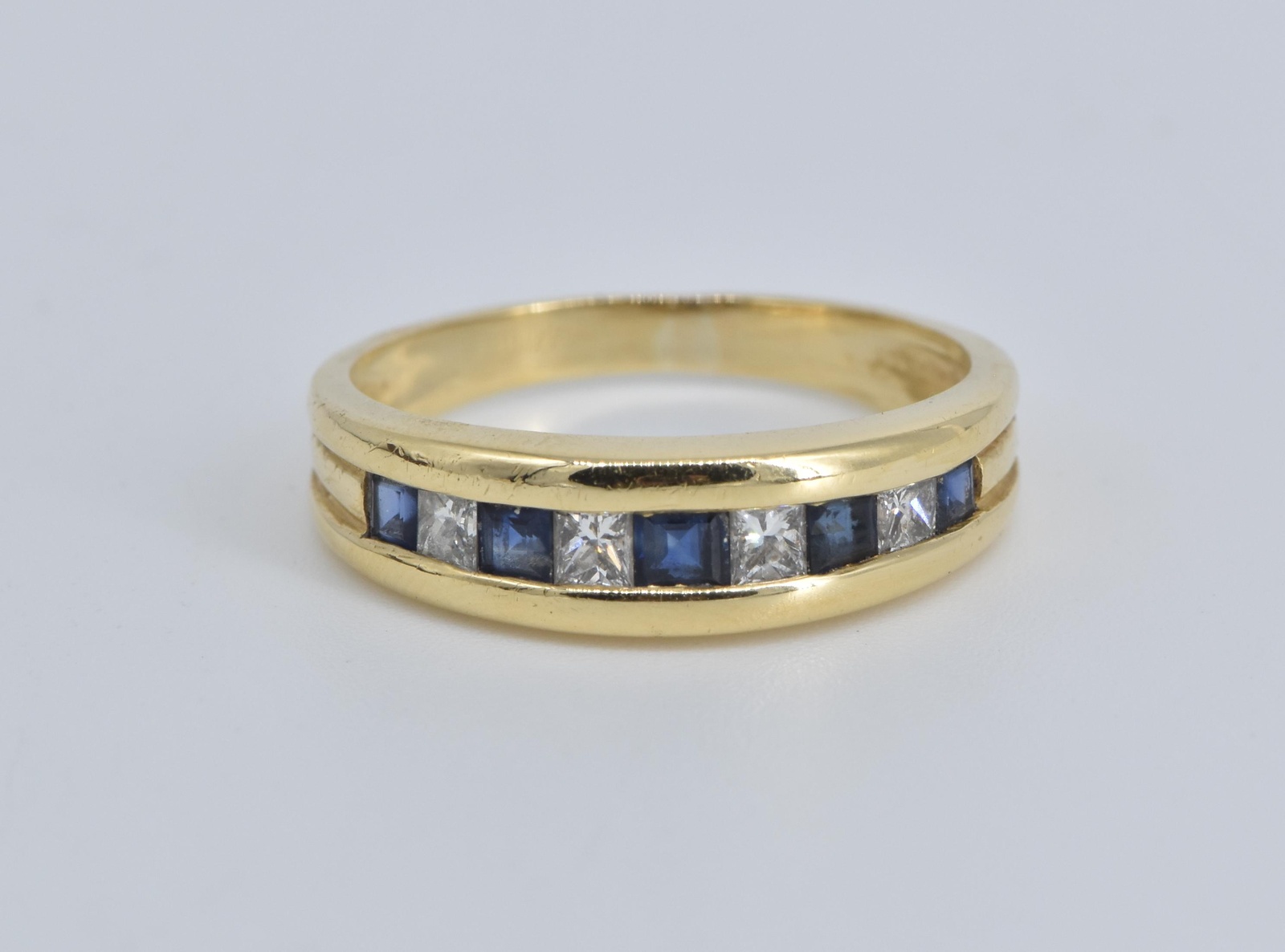 14K 0.82 Ctw Princess Natural Diamond Sapphire Yellow Gold Ring, Size 8.75