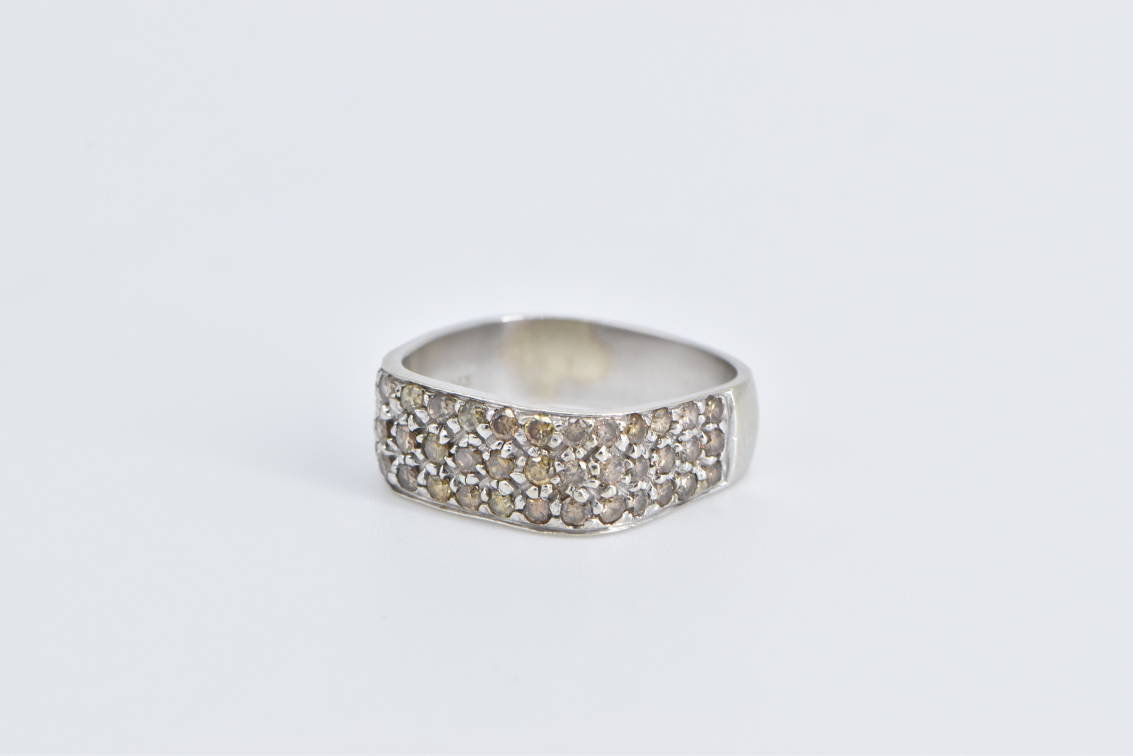 14K 0.84 Ctw Cognac Diamond Pave Squared Band White Gold Ring, Size 4
