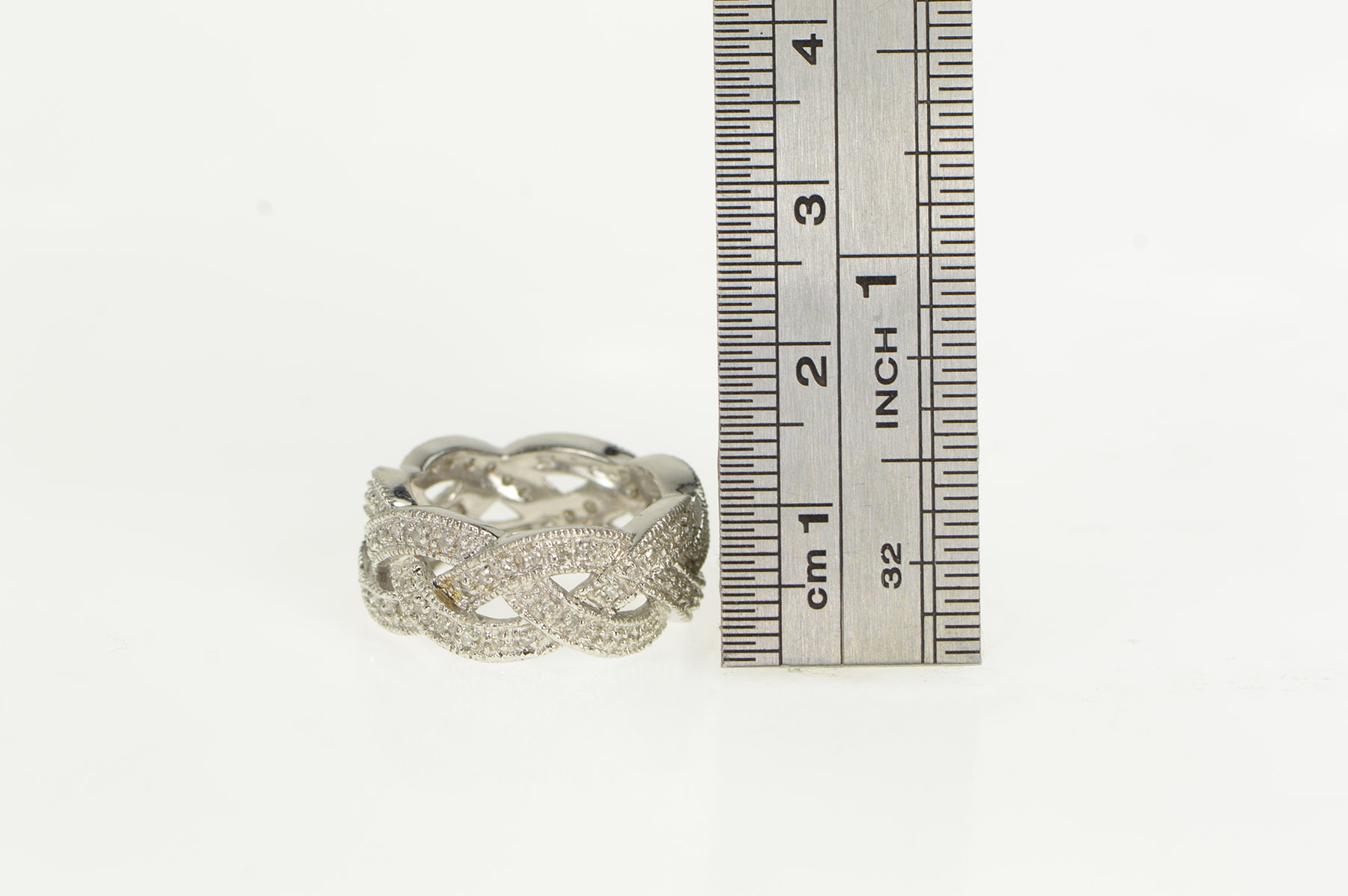 14K 0.85 Ctw Diamond Braid Eternity Band White Gold Ring, Size 5