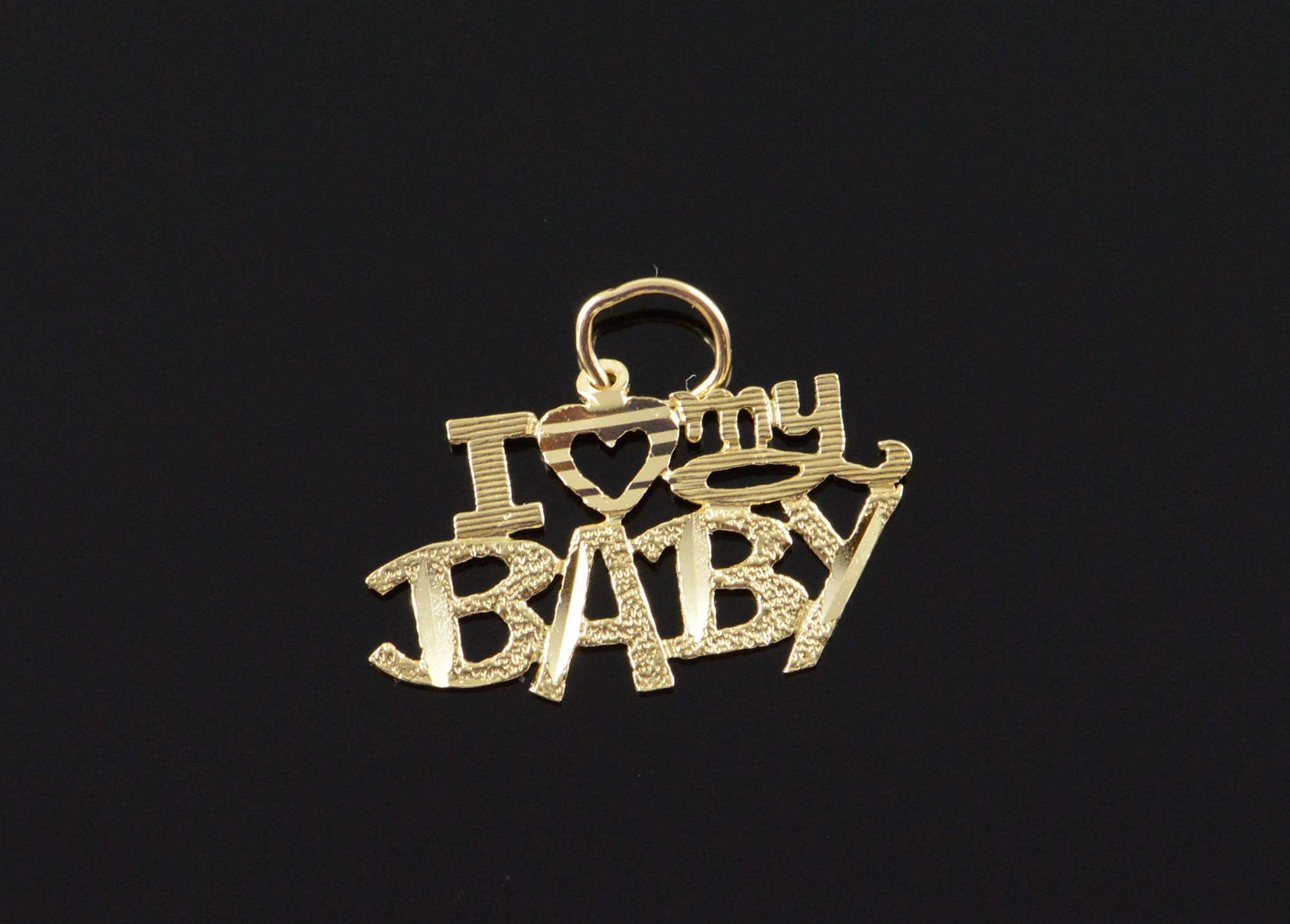 14K I Luv You Love Word Cut Out Romantic Cute CharmPendant Yellow Gold