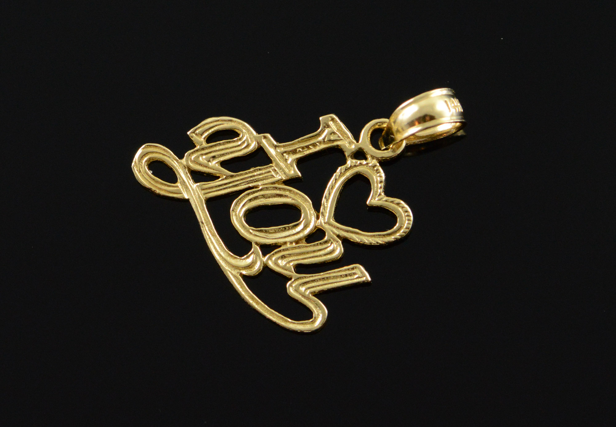 14K I Luv You Love Word Cut Out Romantic Cute CharmPendant Yellow Gold