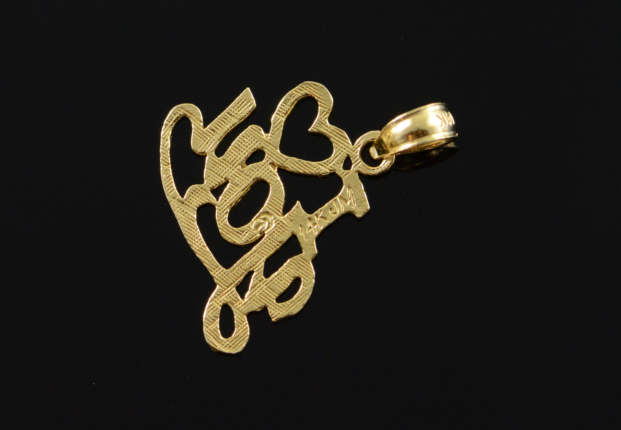 14K I Luv You Love Word Cut Out Romantic Cute CharmPendant Yellow Gold
