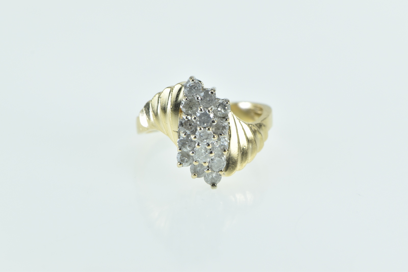 14K 0.90 Ctw Diamond Vintage Cluster Bypass Yellow Gold Ring, Size 6.5