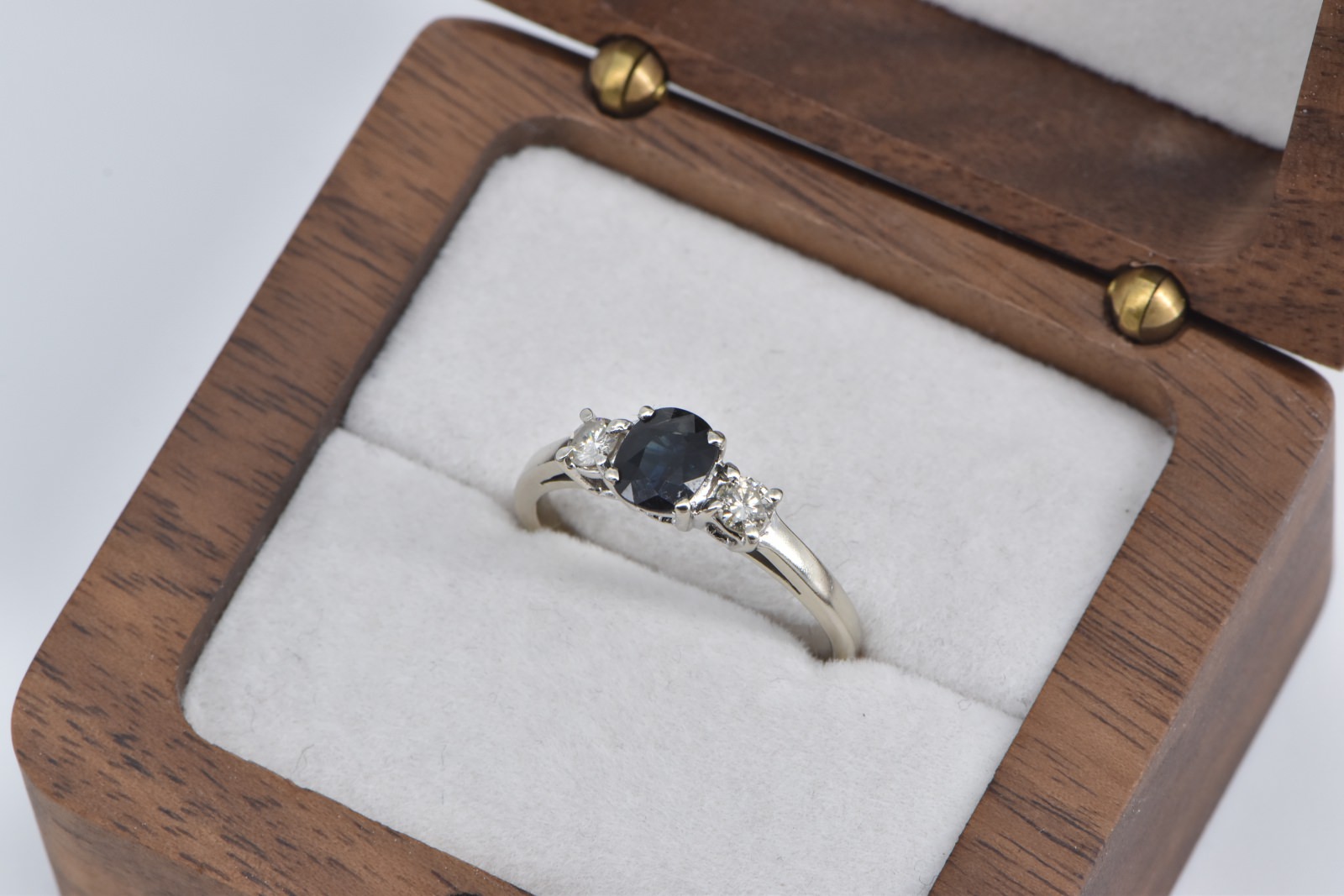 14K 0.90 Ctw Natural Sapphire Diamond Engagement White Gold Ring, Size 7.25