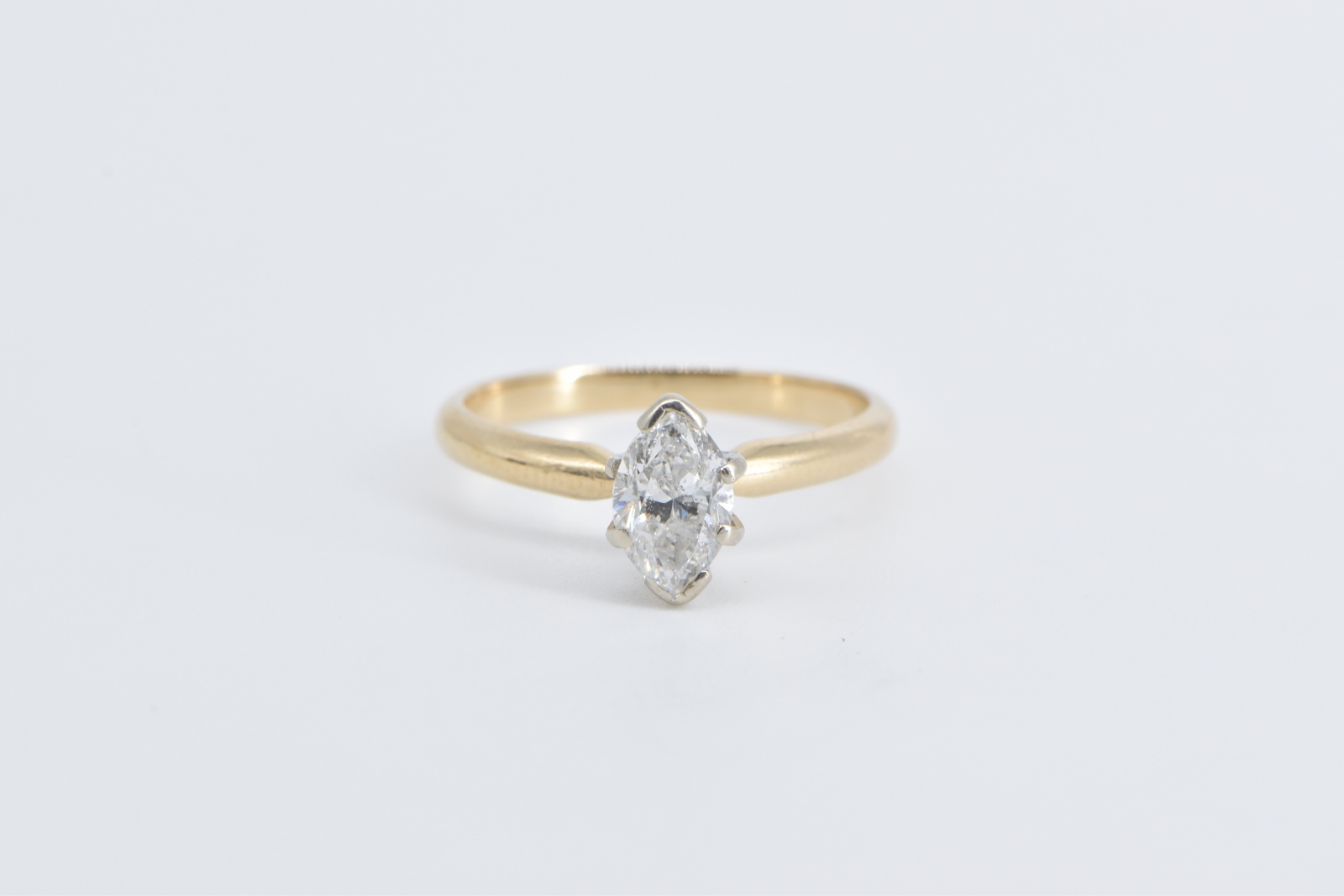 14K 0.91 Ct Marquise Diamond Solitaire Engagement Yellow Gold Ring, Size 7.25