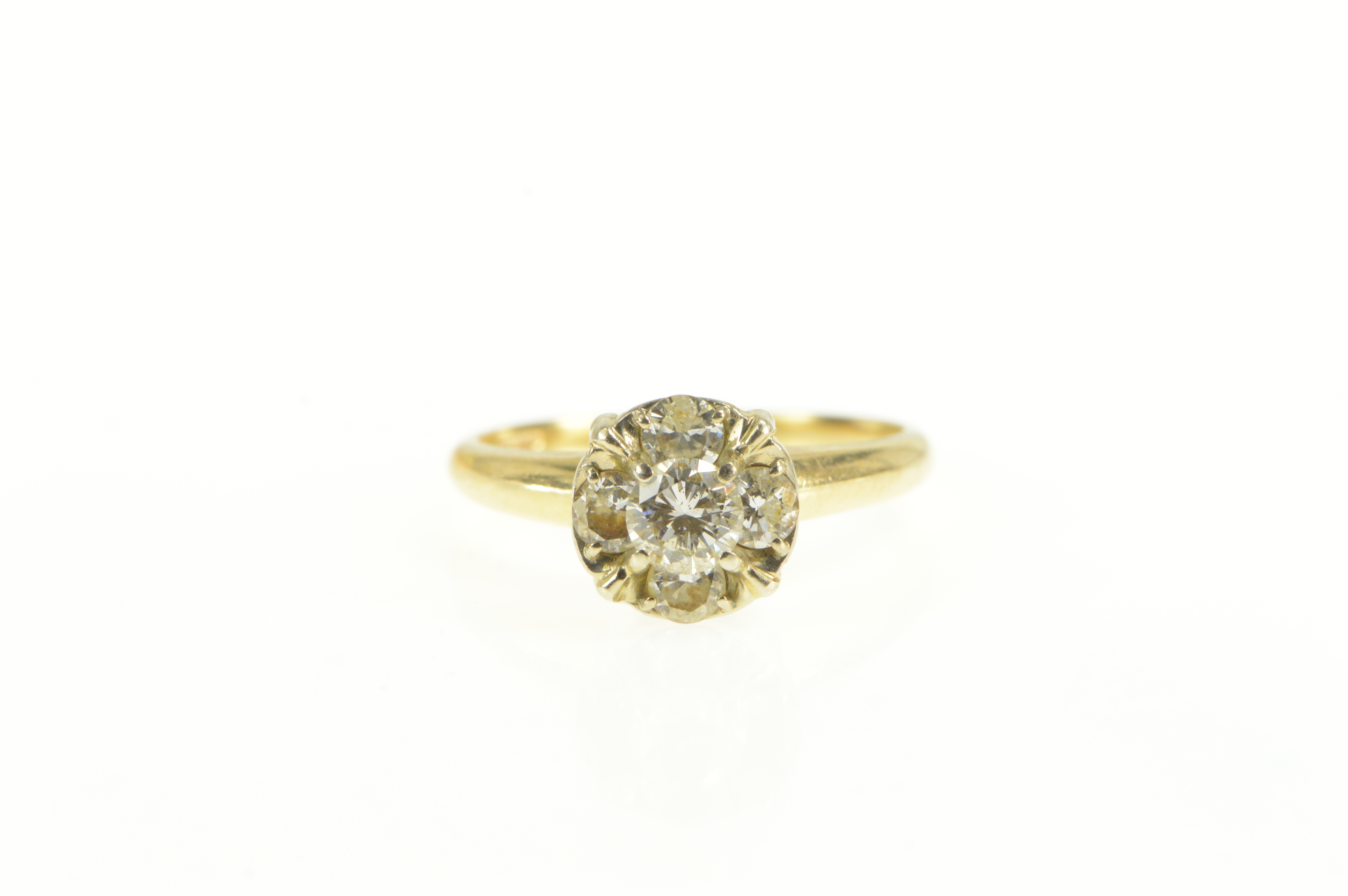14K 0.92 Ctw 1940's Diamond Cluster Engagement Yellow Gold Ring, Size 7.25