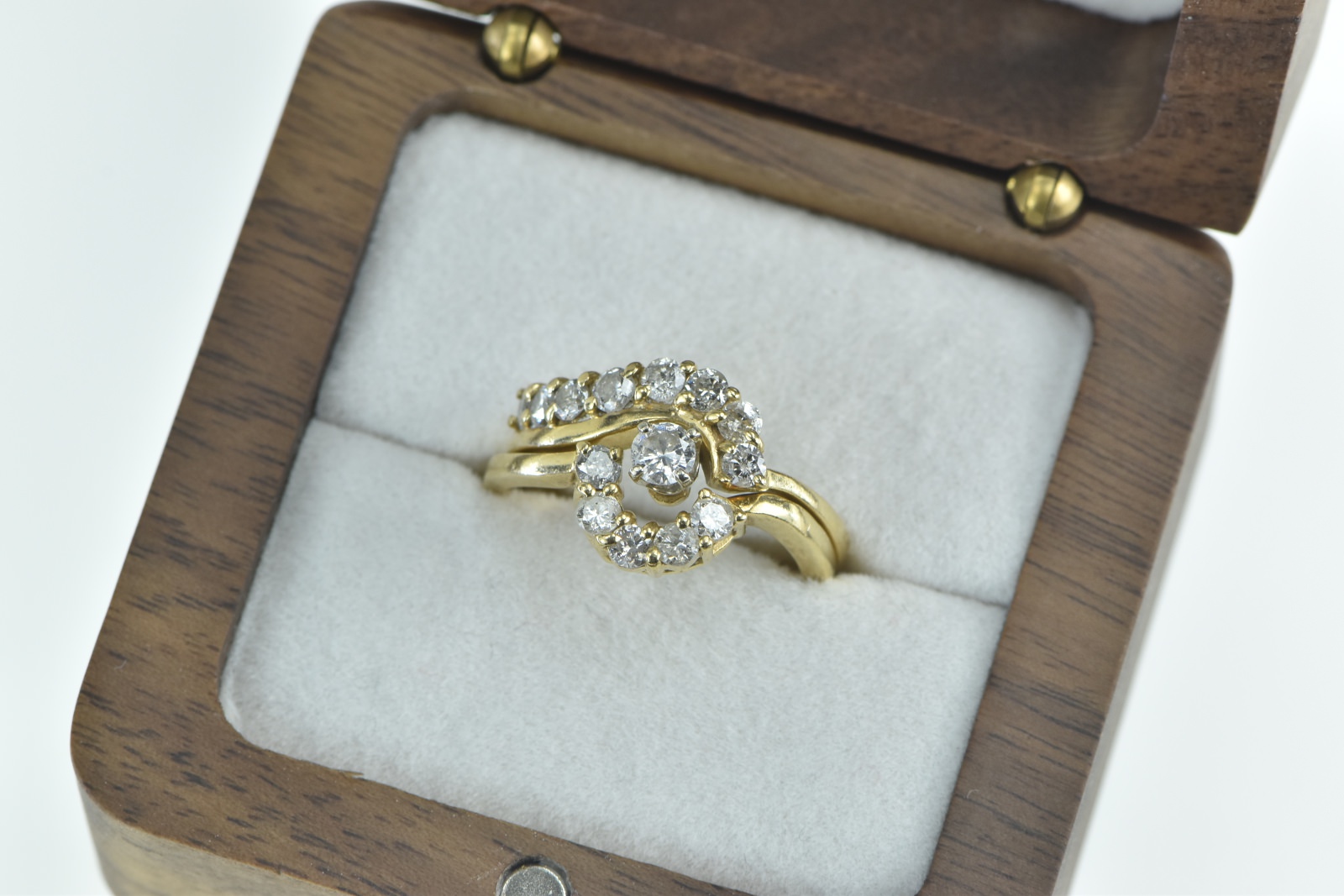 14K 0.95 Ctw Diamond Swirl Engagement Set Yellow Gold Ring, Size 6.75