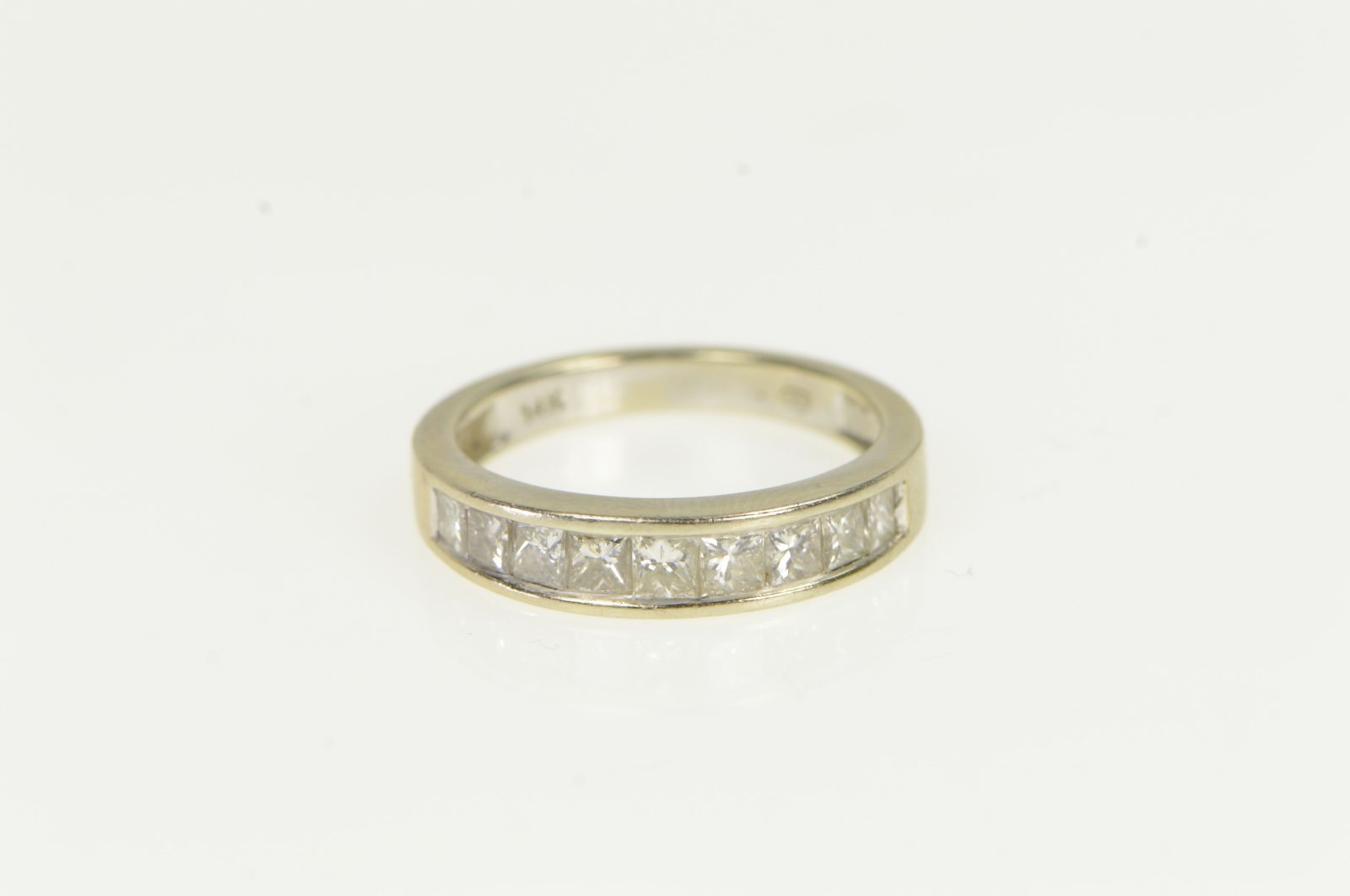 14K 1.00 Ctw Diamond Princess Wedding Band White Gold Ring, Size 7