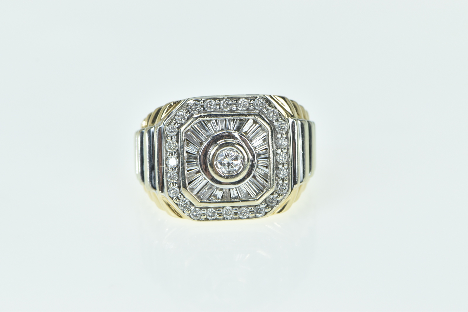 14K 1.00 Ctw Diamond Squared Cluster Statement Yellow Gold Ring, Size 7.75