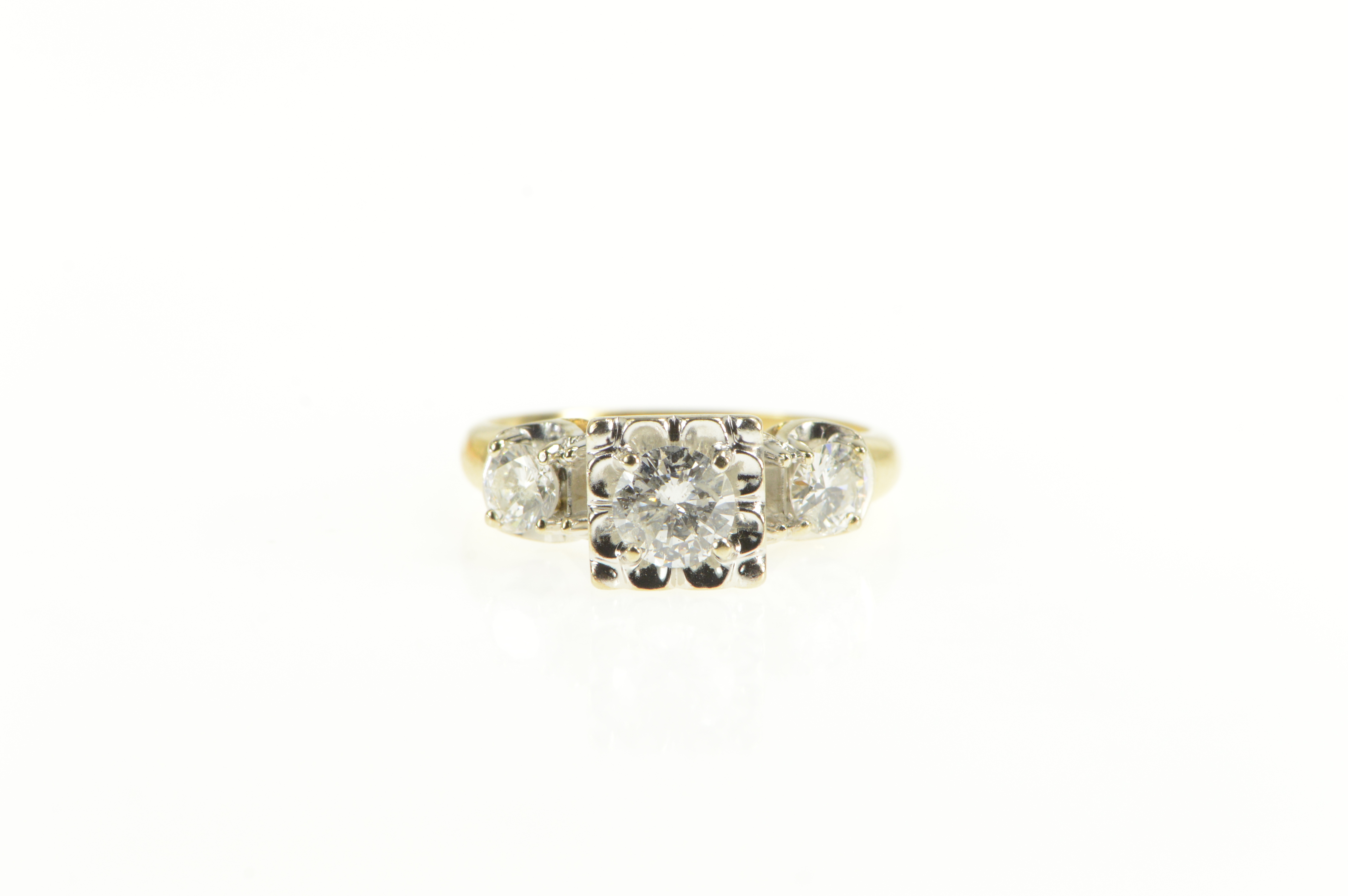 14K 1.00 Ctw Diamond Three Stone Engagement Yellow Gold Ring, Size 6.75