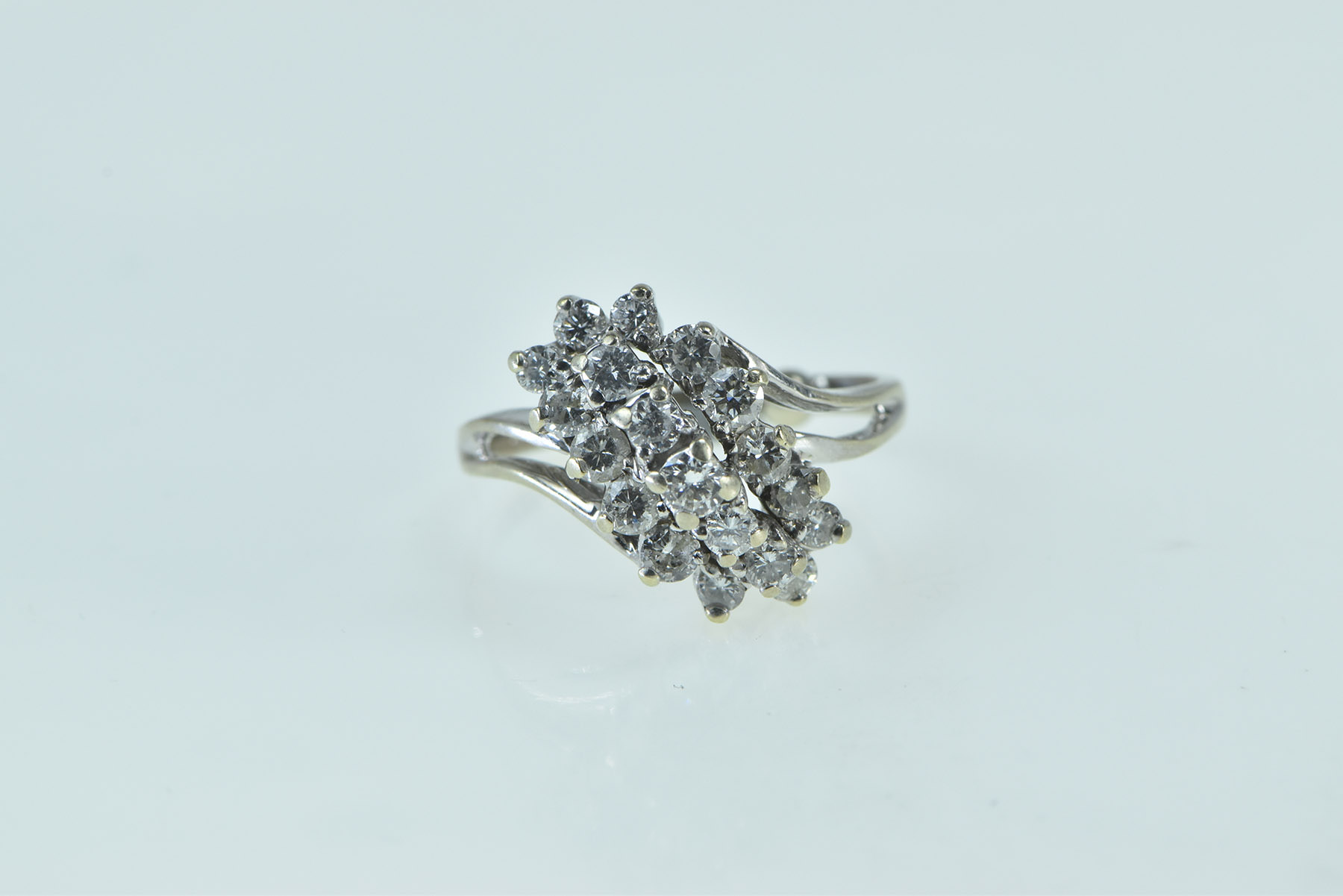 14K 1.00 Ctw Diamond Vintage Cluster Bypass White Gold Ring, Size 6