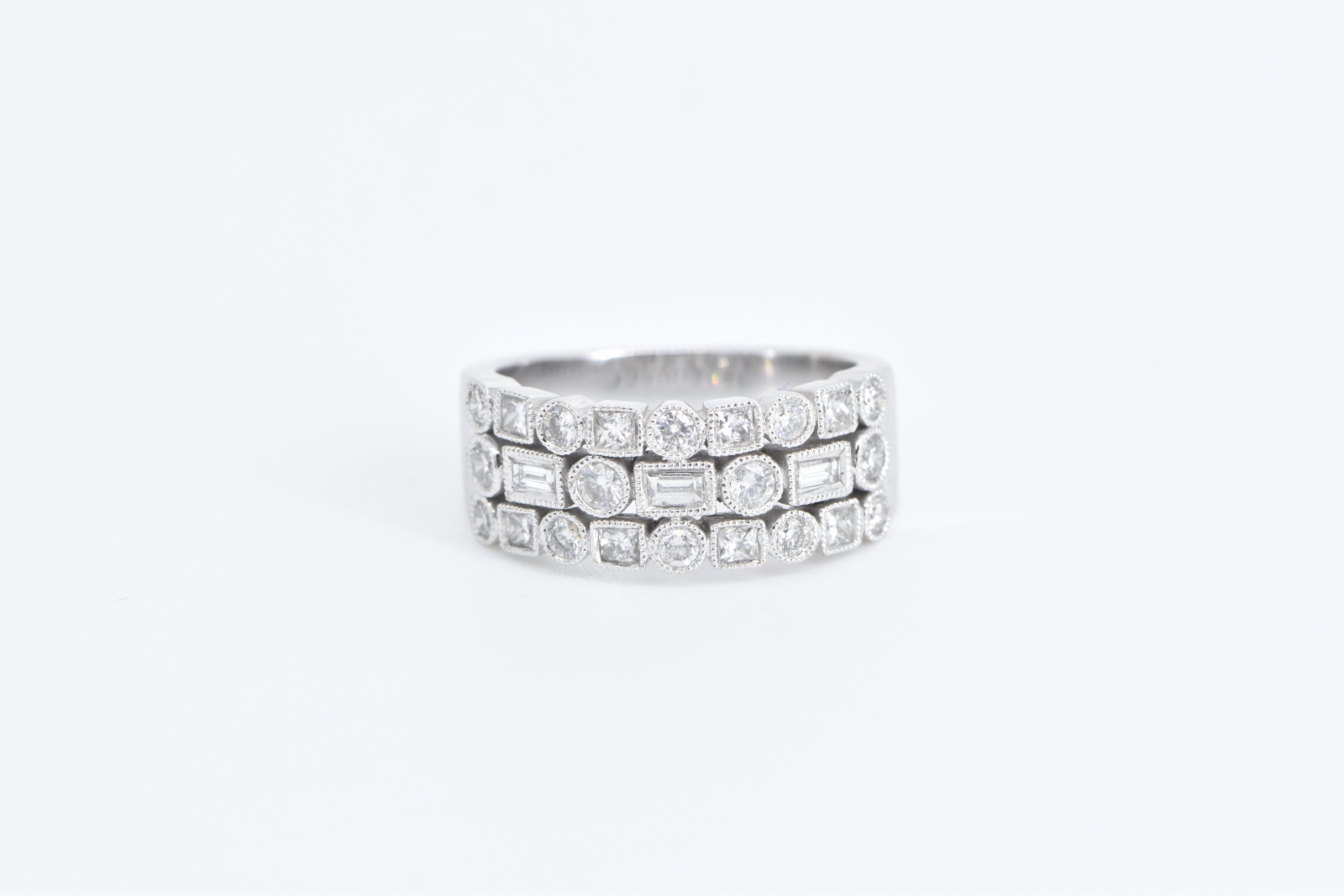 14K 1.00 Ctw Geometric Diamond Encrusted Statement White Gold Ring, Size 7.25