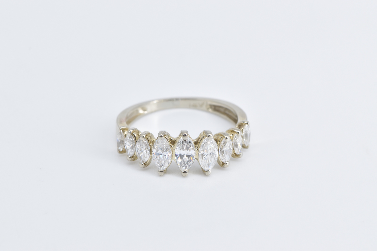 14K 1.00 Ctw Marquise Diamond Graduated Fashion White Gold Ring, Size 6