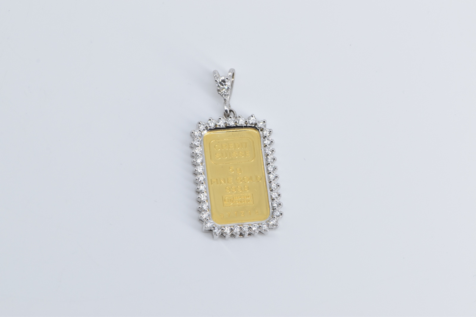 14K 1.00 Ctw Natural Diamond 5g Solid 24k Gold Bar Yellow Gold Pendant