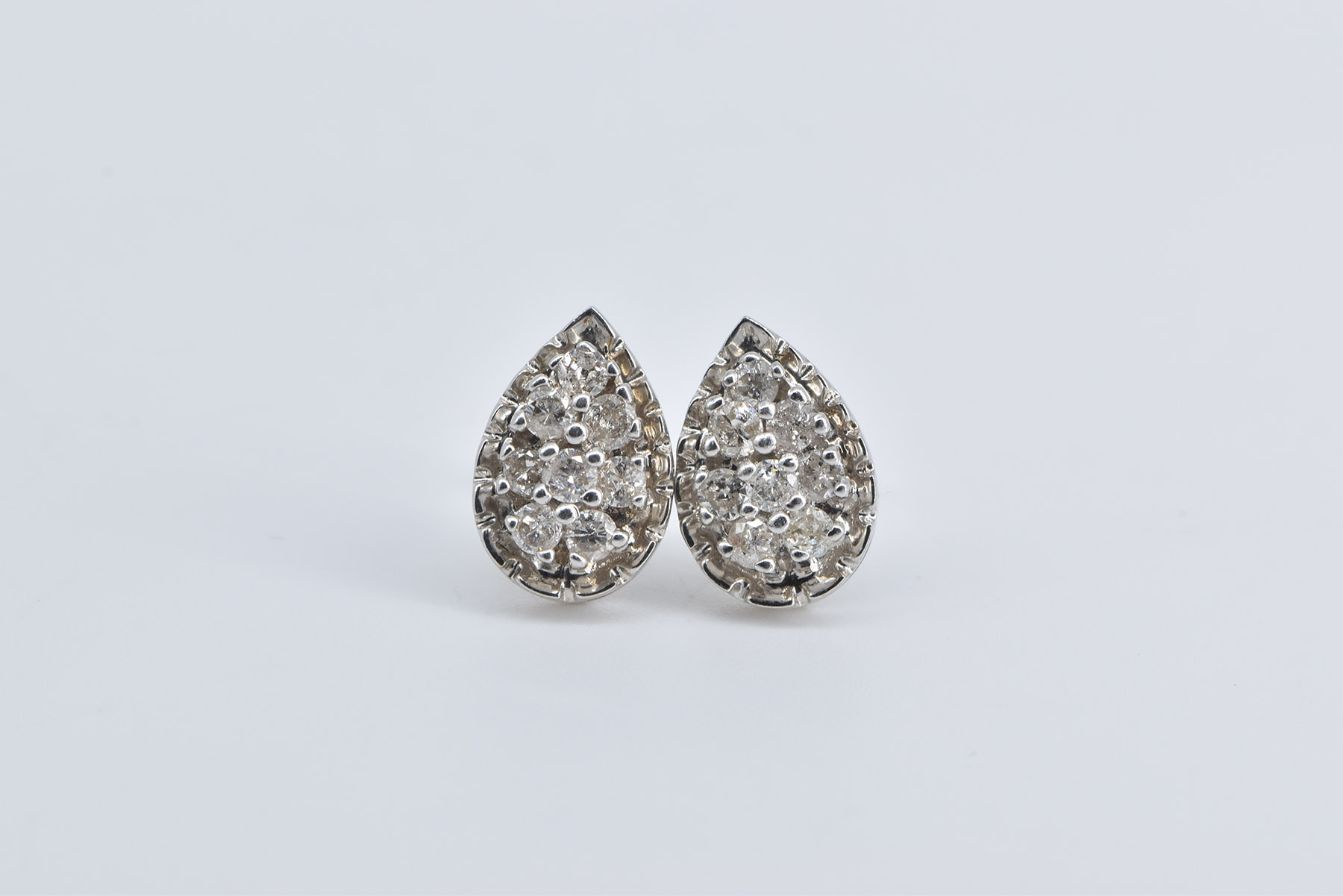 14K 1.00 Ctw Natural Diamond Teardrop Pear Stud White Gold Earrings