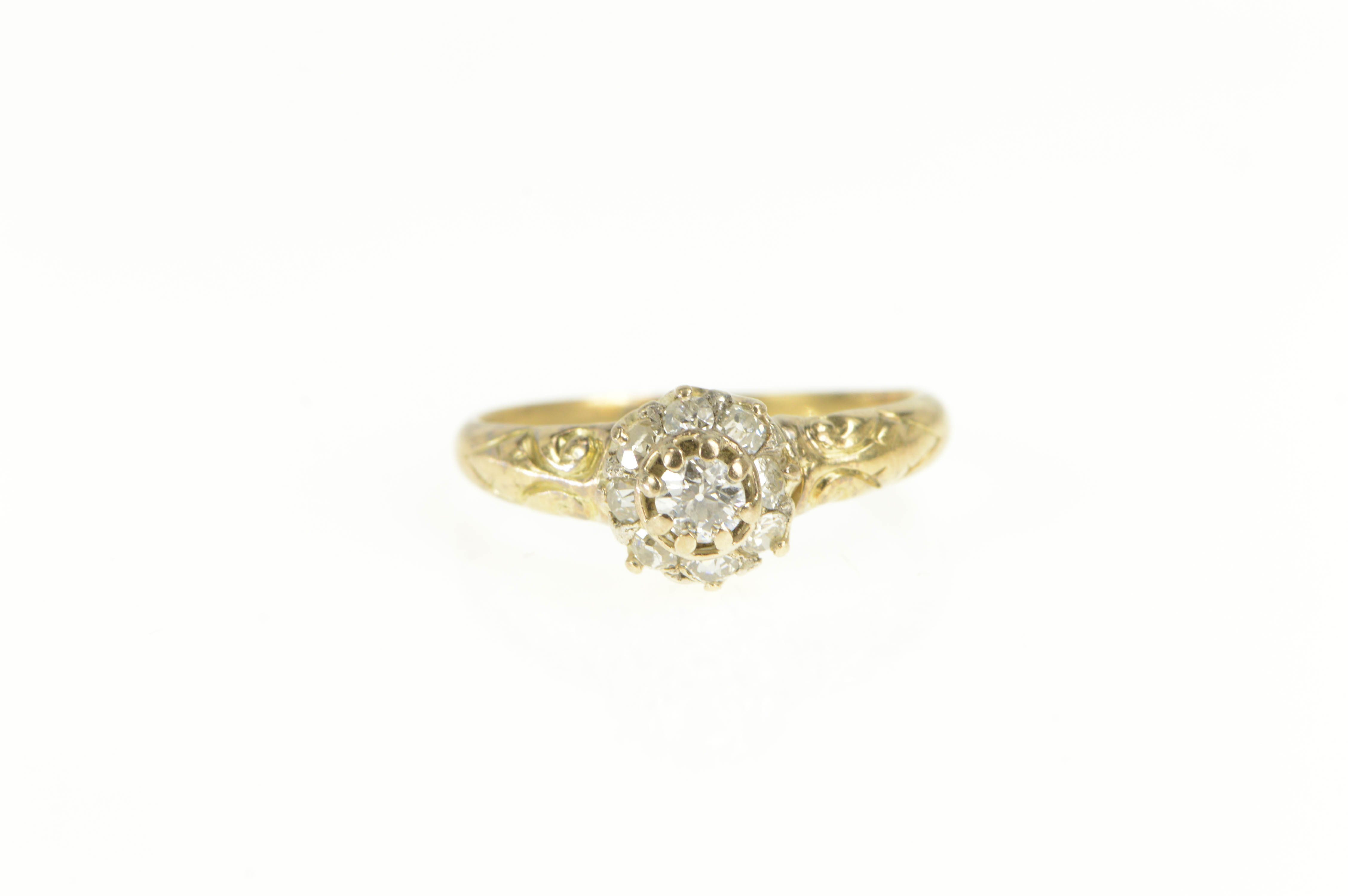 14K 1.00 Ctw Old Mine Cut Diamond Halo Engagement Yellow Gold Ring, Size 6.5