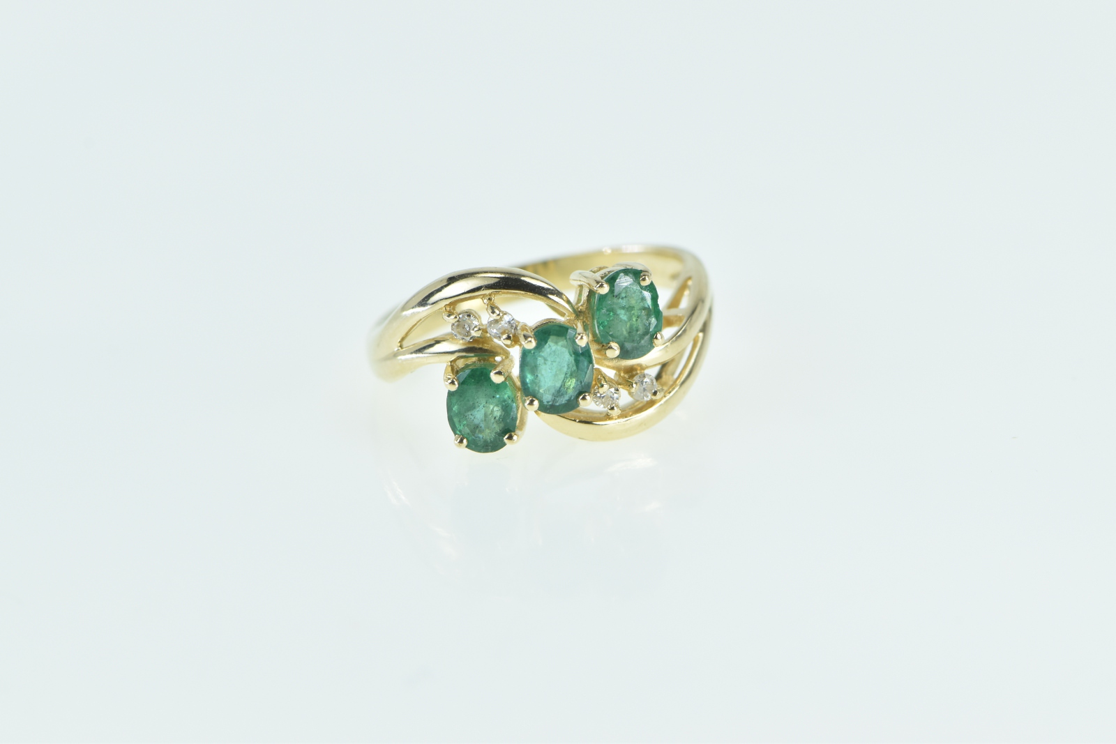 14K 1.01 Ctw Oval Emerald Diamond Statement Yellow Gold Ring, Size 6.75